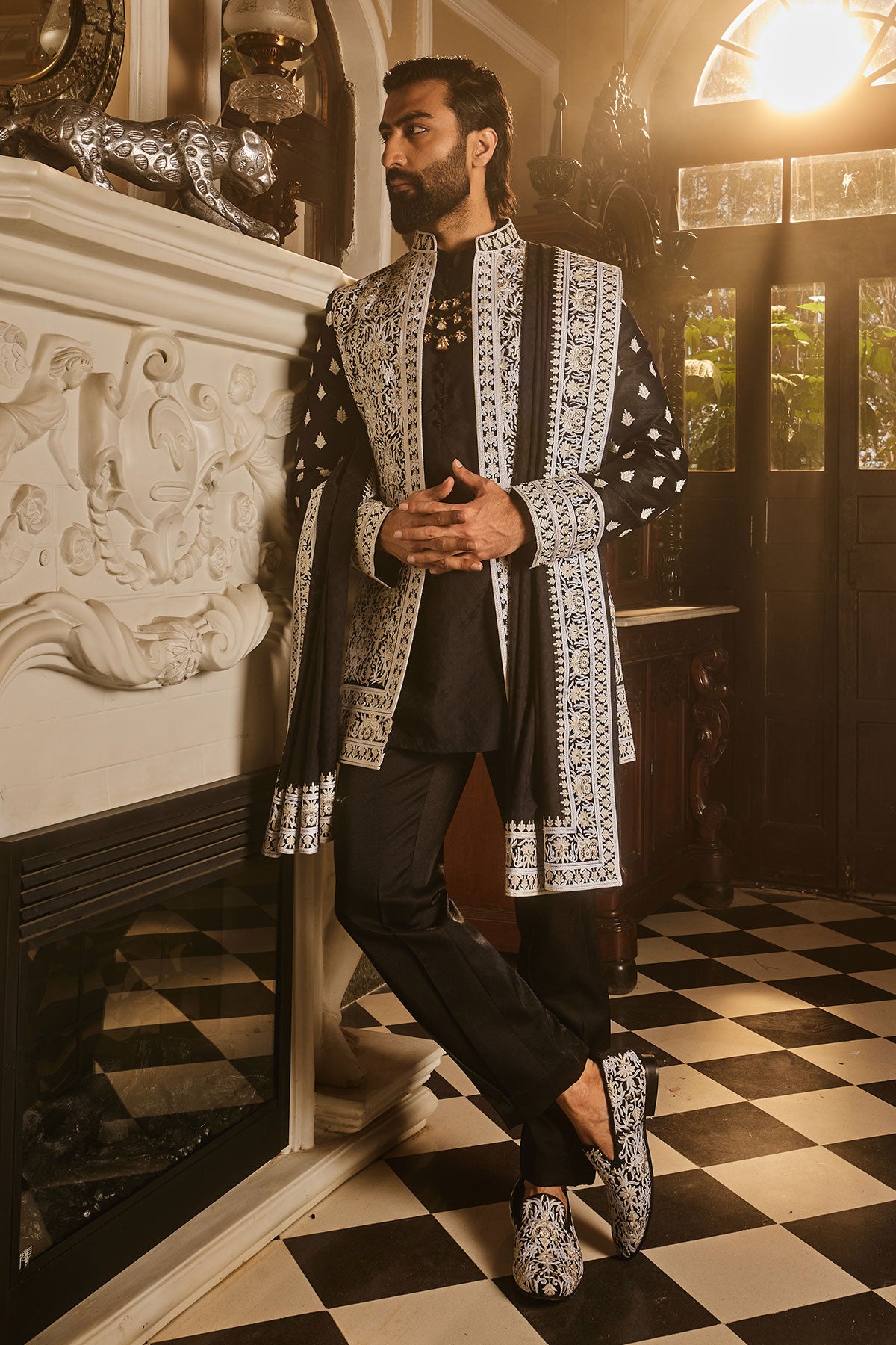 Black Zari Dori Embroidered Indo-Western Set