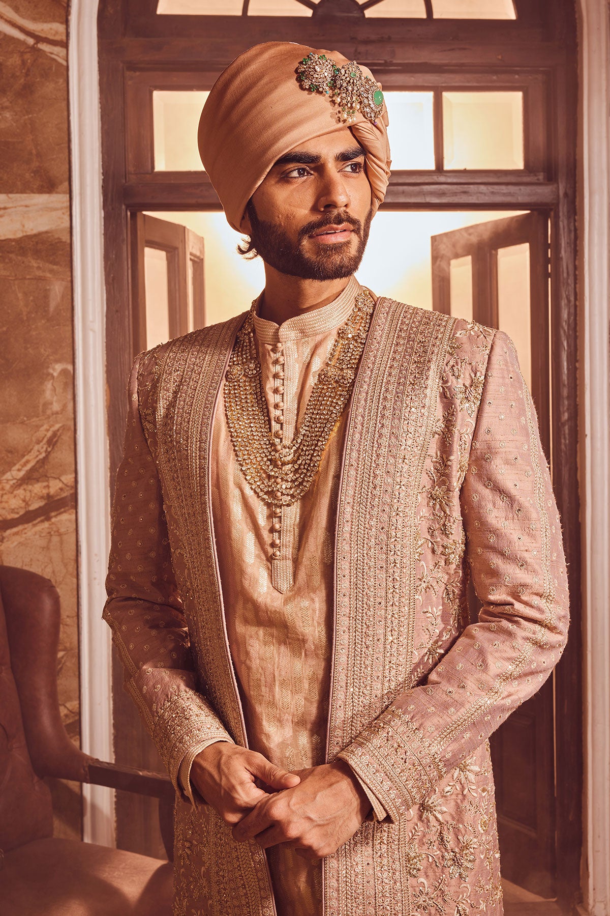 Bronze Regal Raw Silk Embroidered Indo-Western