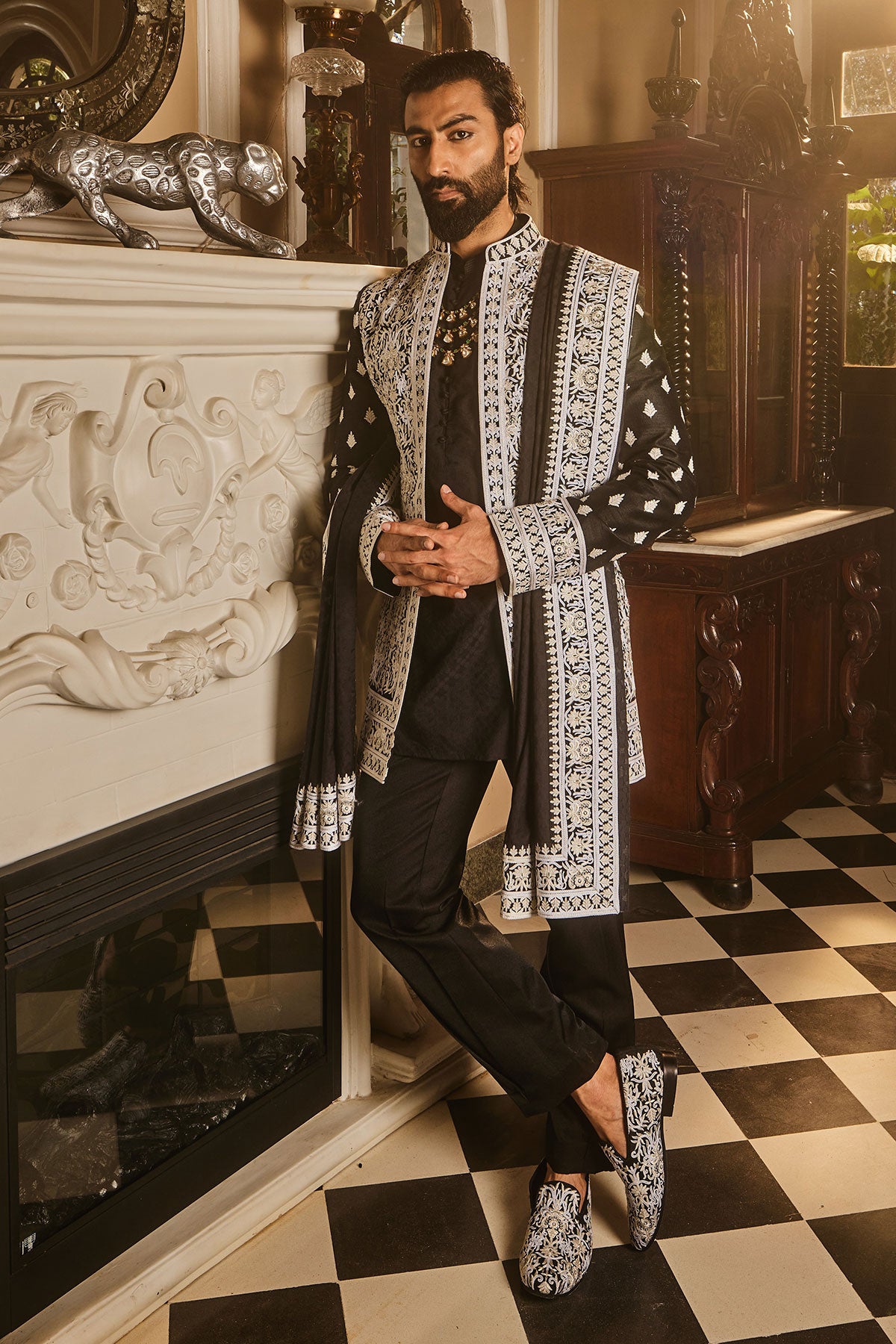 Black Zari Dori Embroidered Indo-Western Set