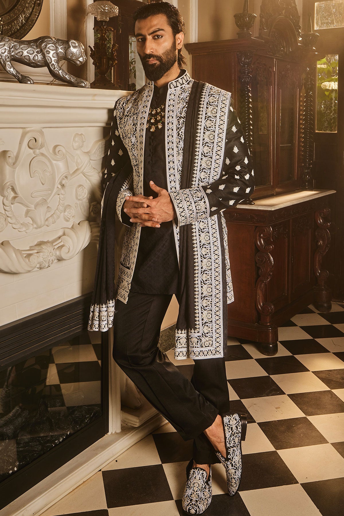 Black Zari Dori Embroidered Indo-Western Set