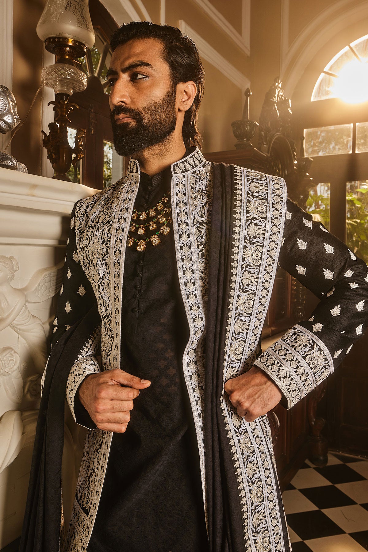 Black Zari Dori Embroidered Indo-Western Set