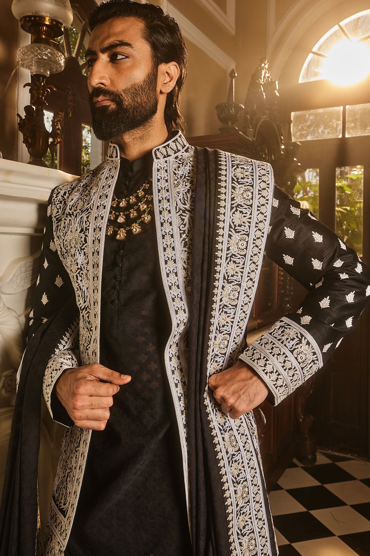 Black Zari Dori Embroidered Indo-Western Set