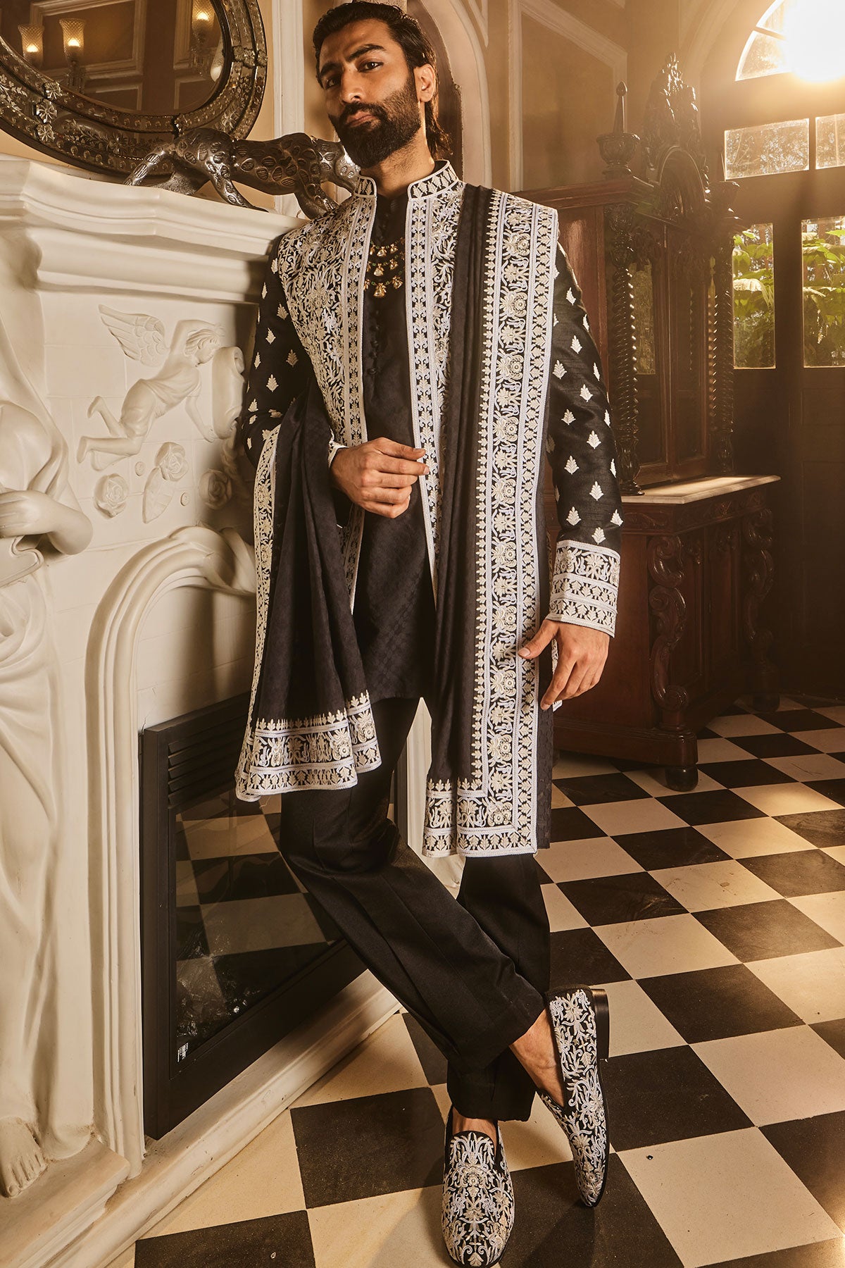Black Zari Dori Embroidered Indo-Western Set