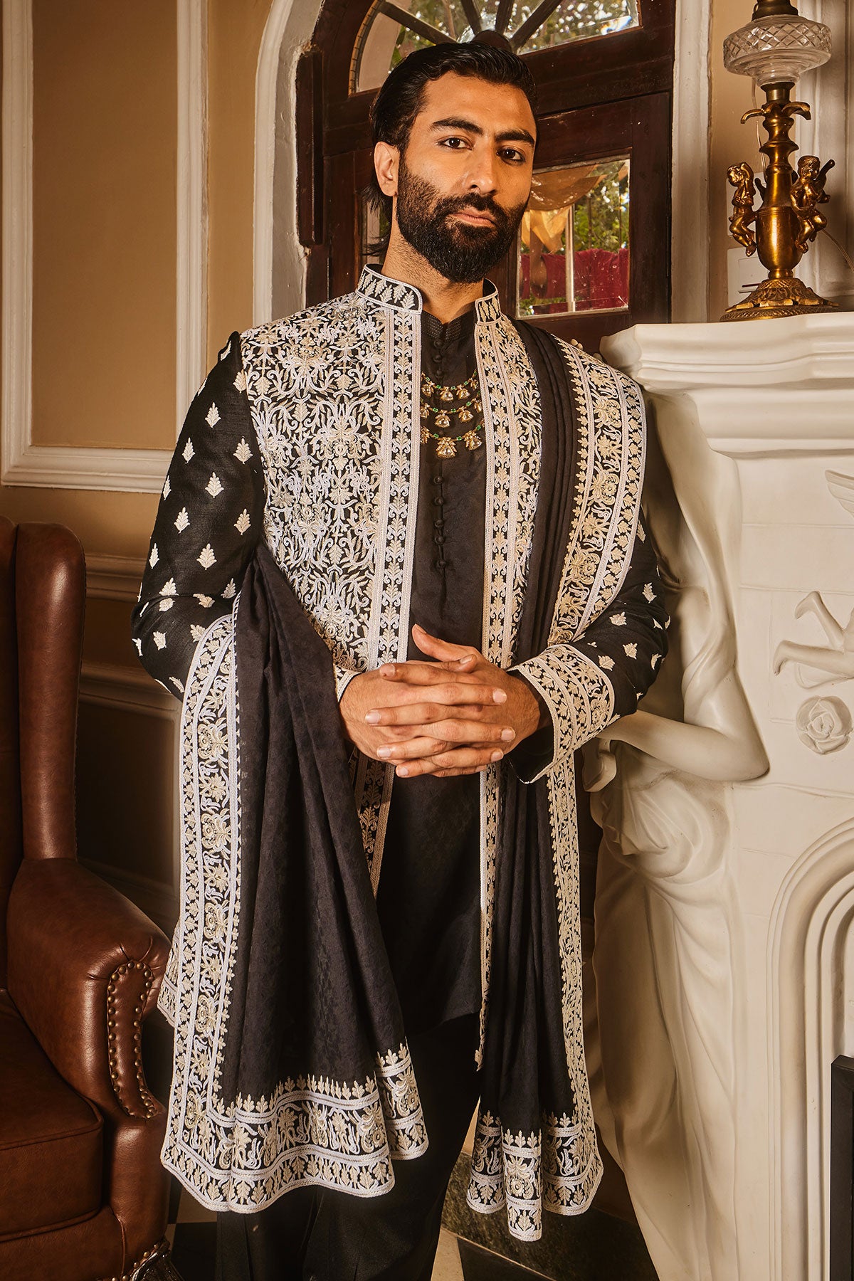 Black Zari Dori Embroidered Indo-Western Set