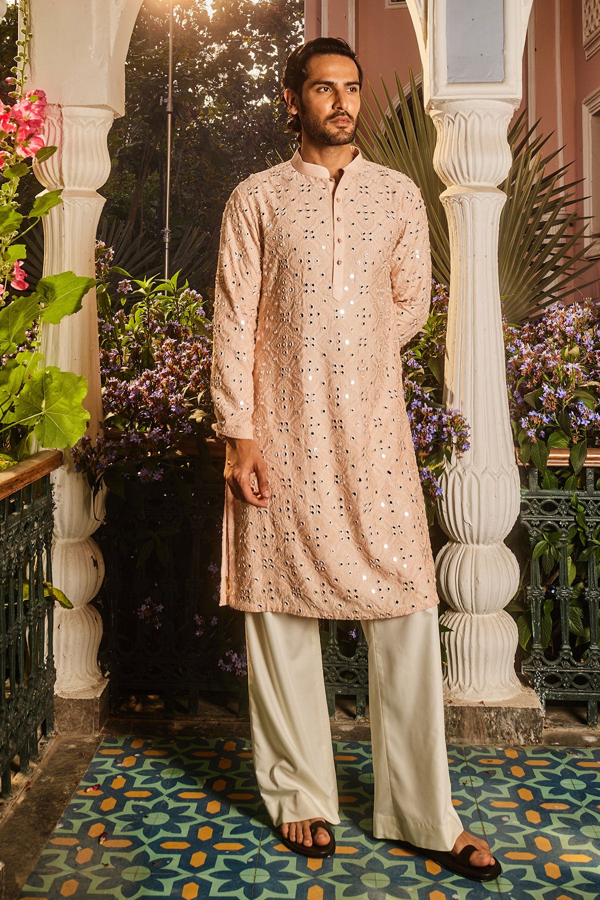 Ivory Champagne Embroidered Mirror Kurta Set