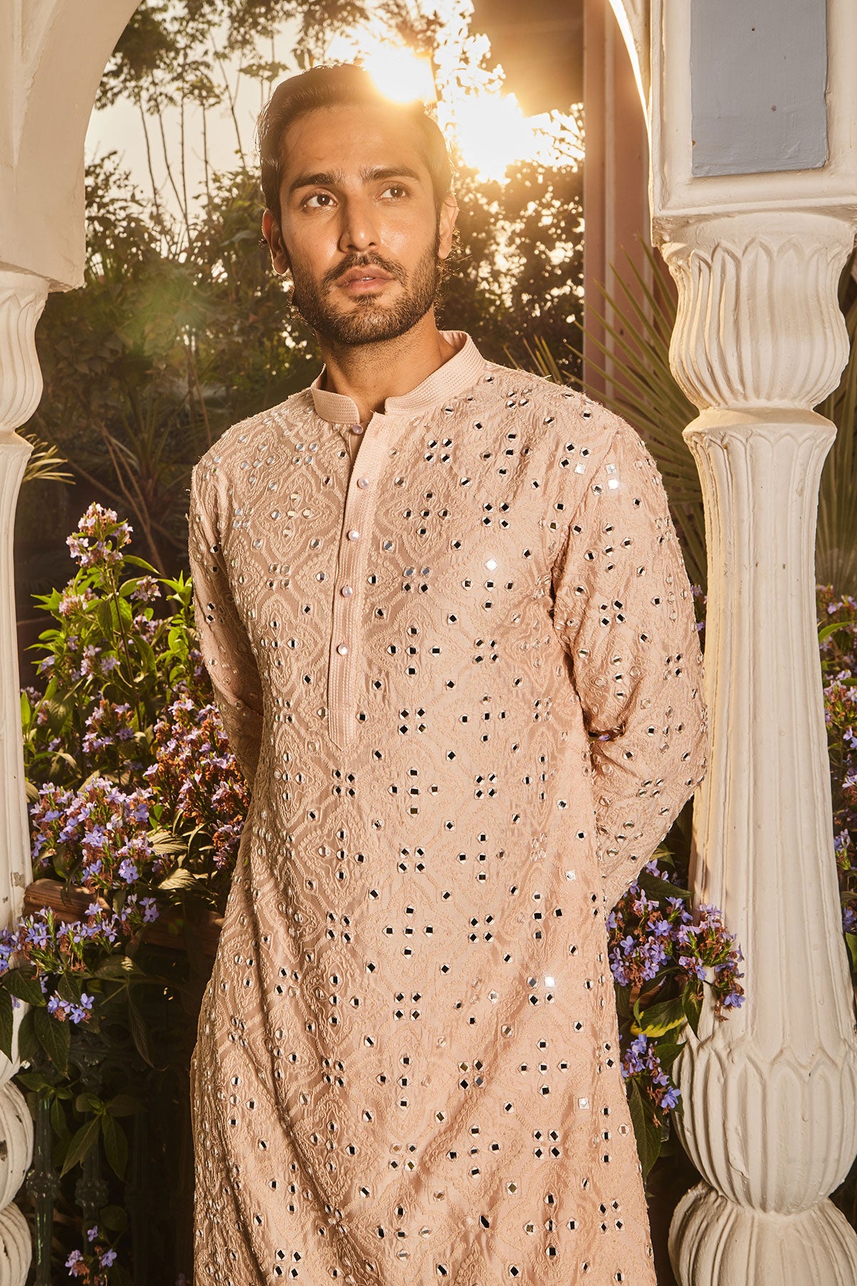 Ivory Champagne Embroidered Mirror Kurta Set