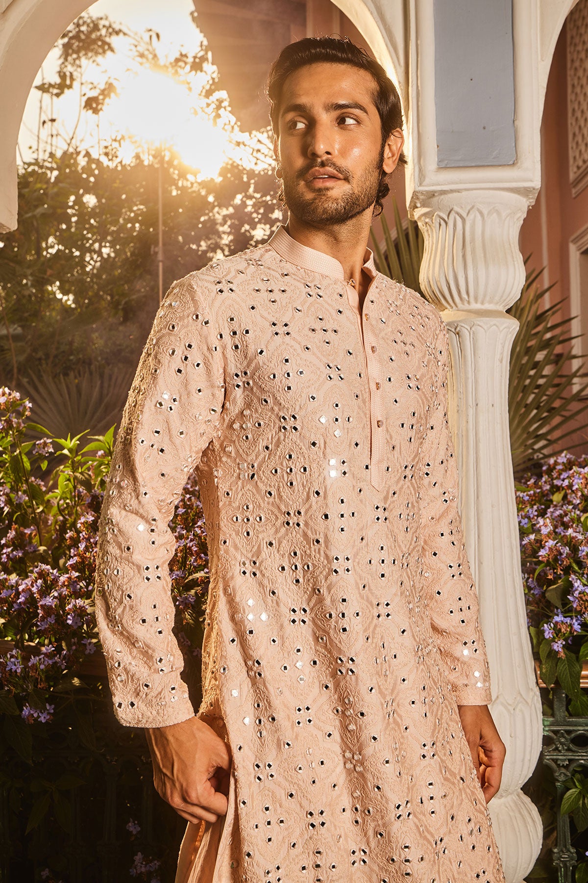 Ivory Champagne Embroidered Mirror Kurta Set