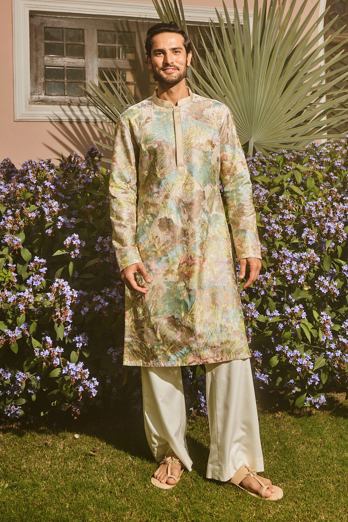 Ivory Sequin Abstract Chanderi Silk Embroidered Kurta
