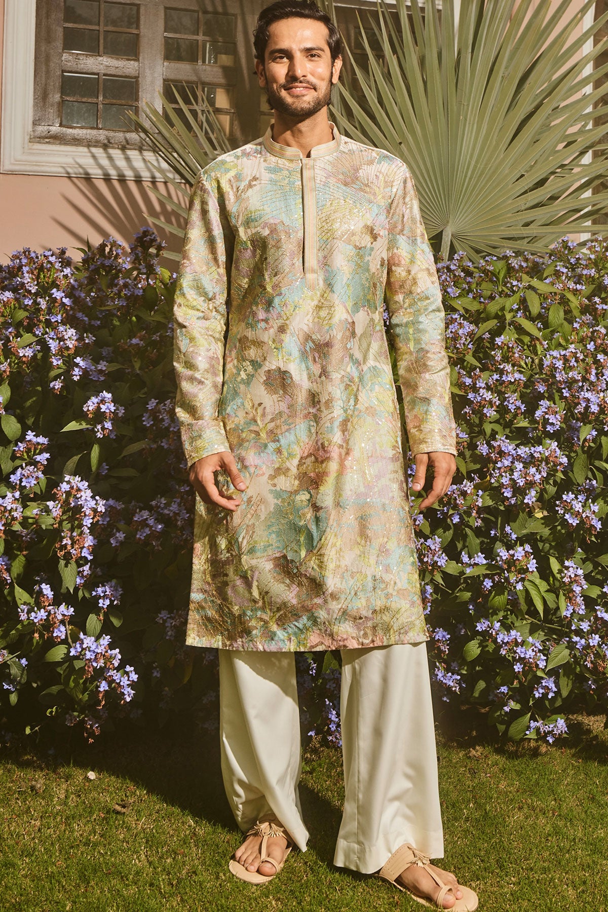 Ivory Sequin Abstract Chanderi Silk Embroidered Kurta