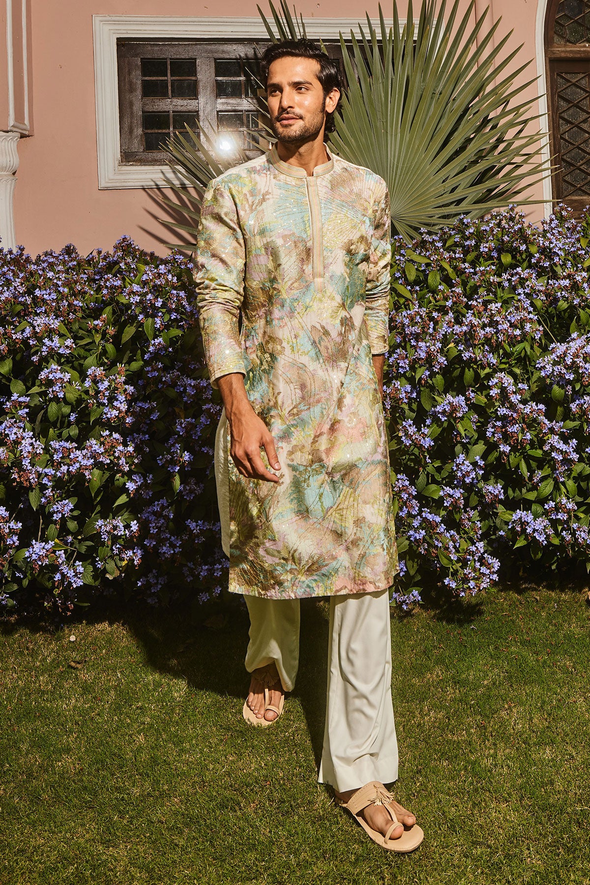 Ivory Sequin Abstract Chanderi Silk Embroidered Kurta