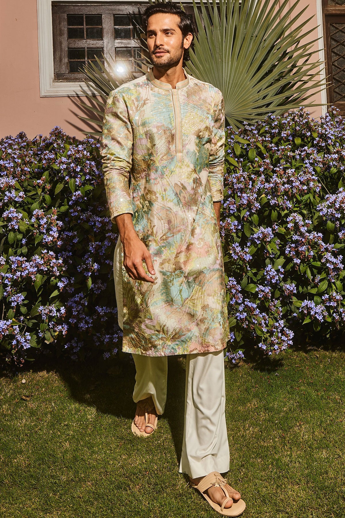 Ivory Sequin Abstract Chanderi Silk Embroidered Kurta