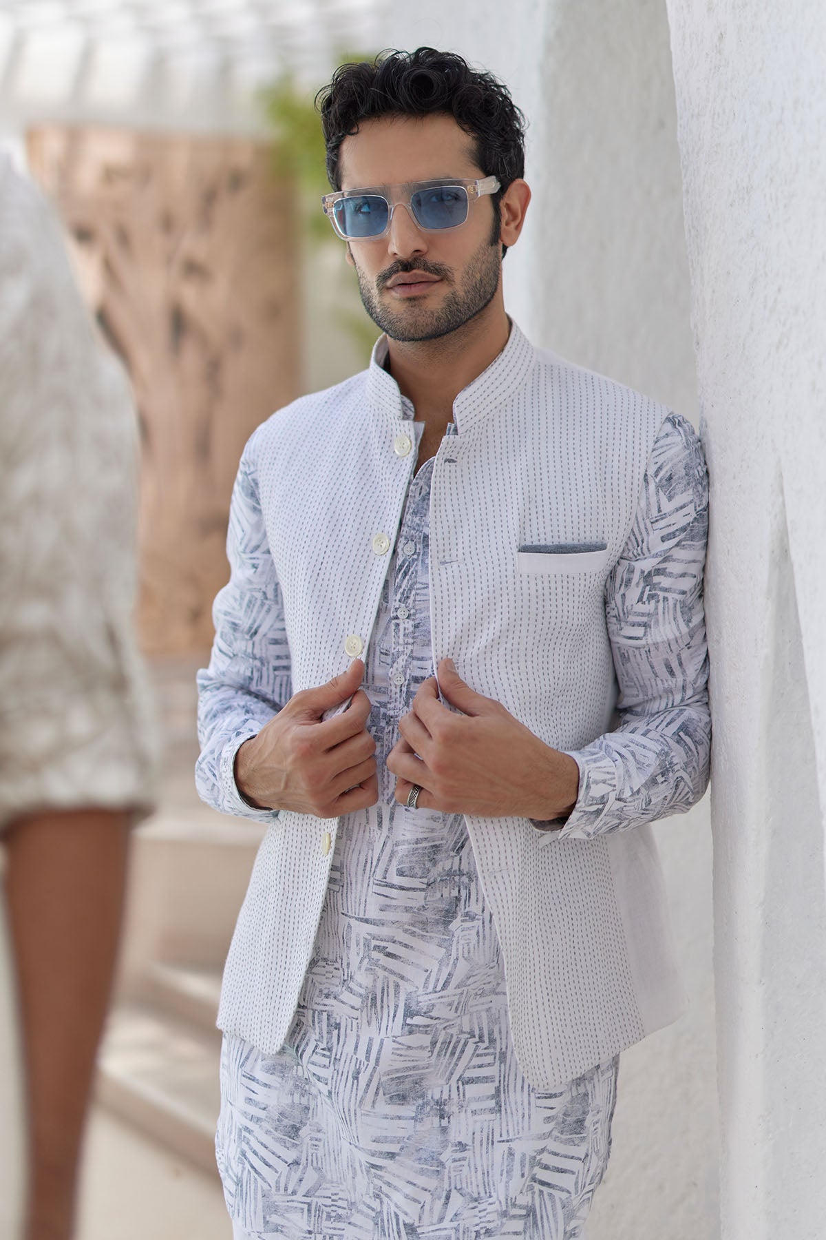 Ajrakh Block Printed Embroidered Kurta Bundi Set