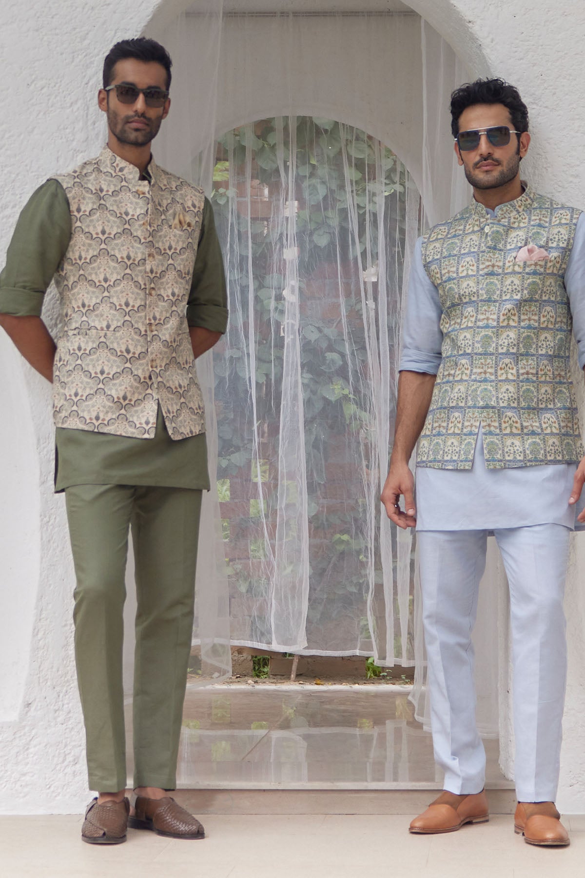 Sky Blue Floral Printed Kurta Bundi Set