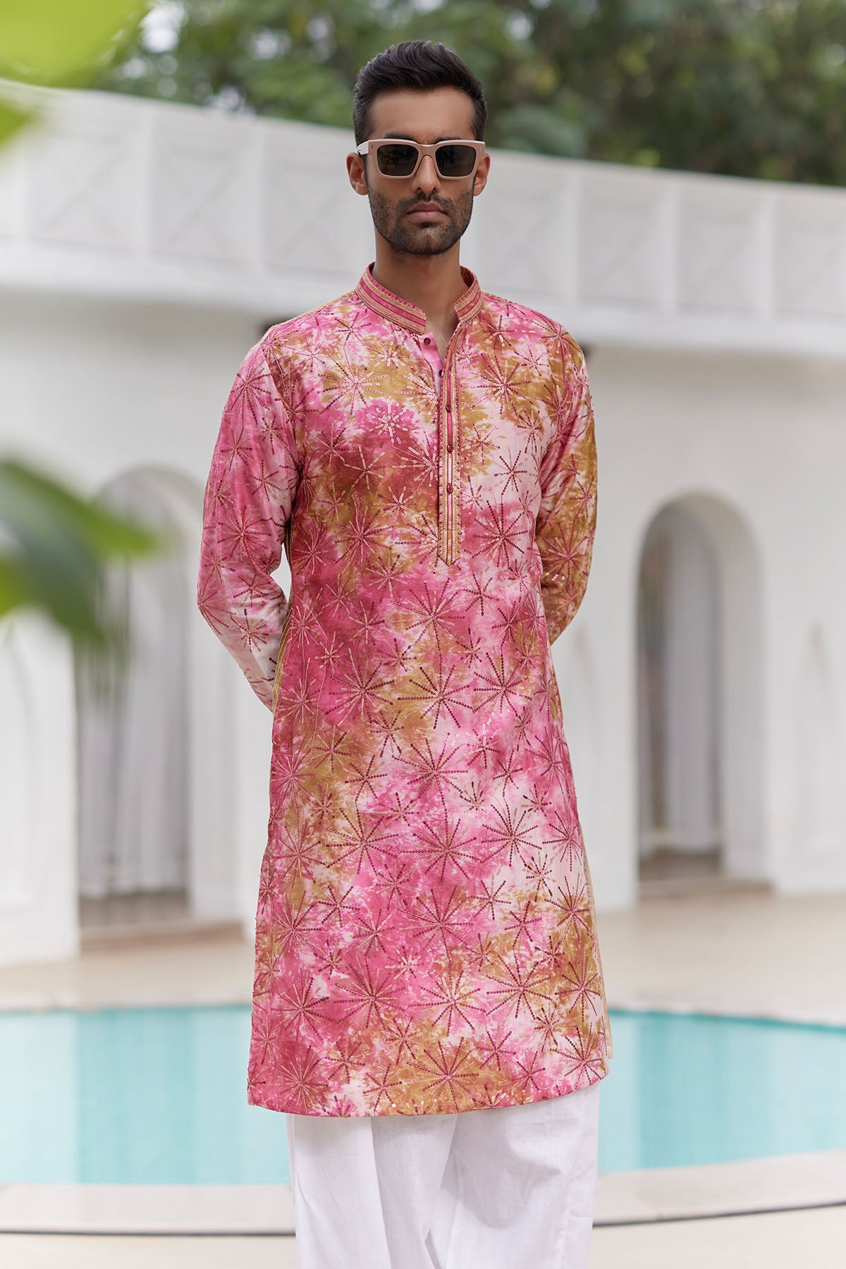 Pink Wine Tie-Dye Sequins Embroidery Kurta