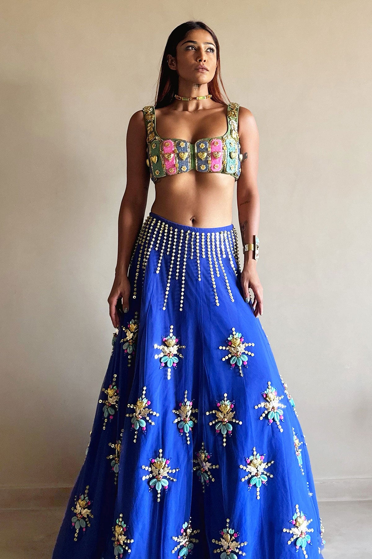 Azure- deep blue lehenga set.
