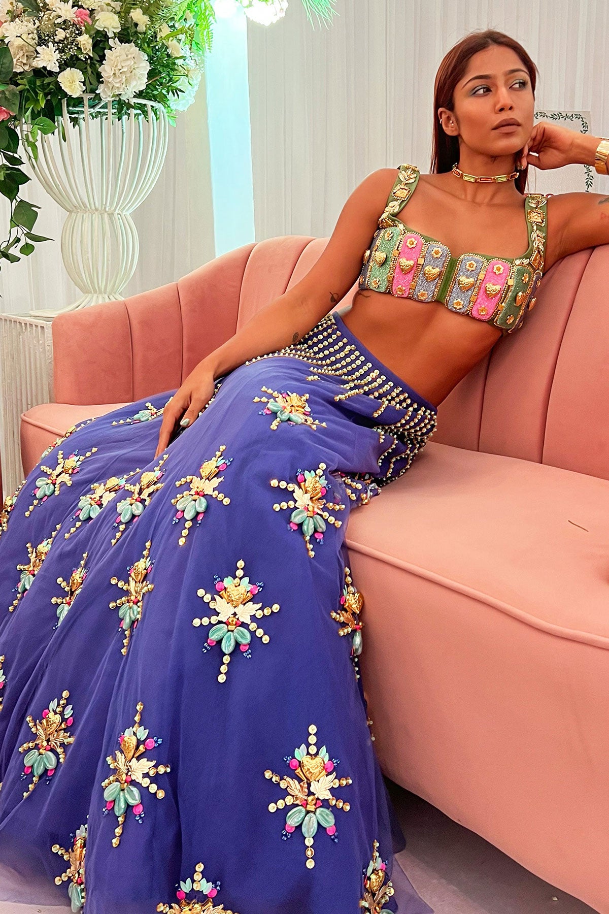 Azure- deep blue lehenga set.