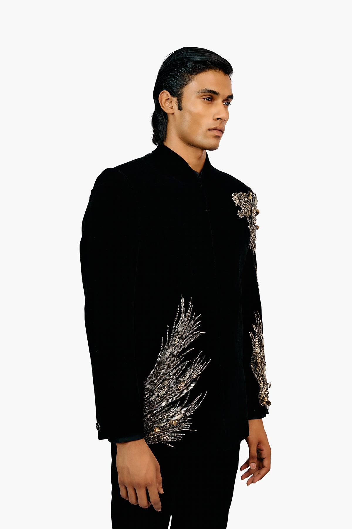 Lineated Velvet Bandhgala