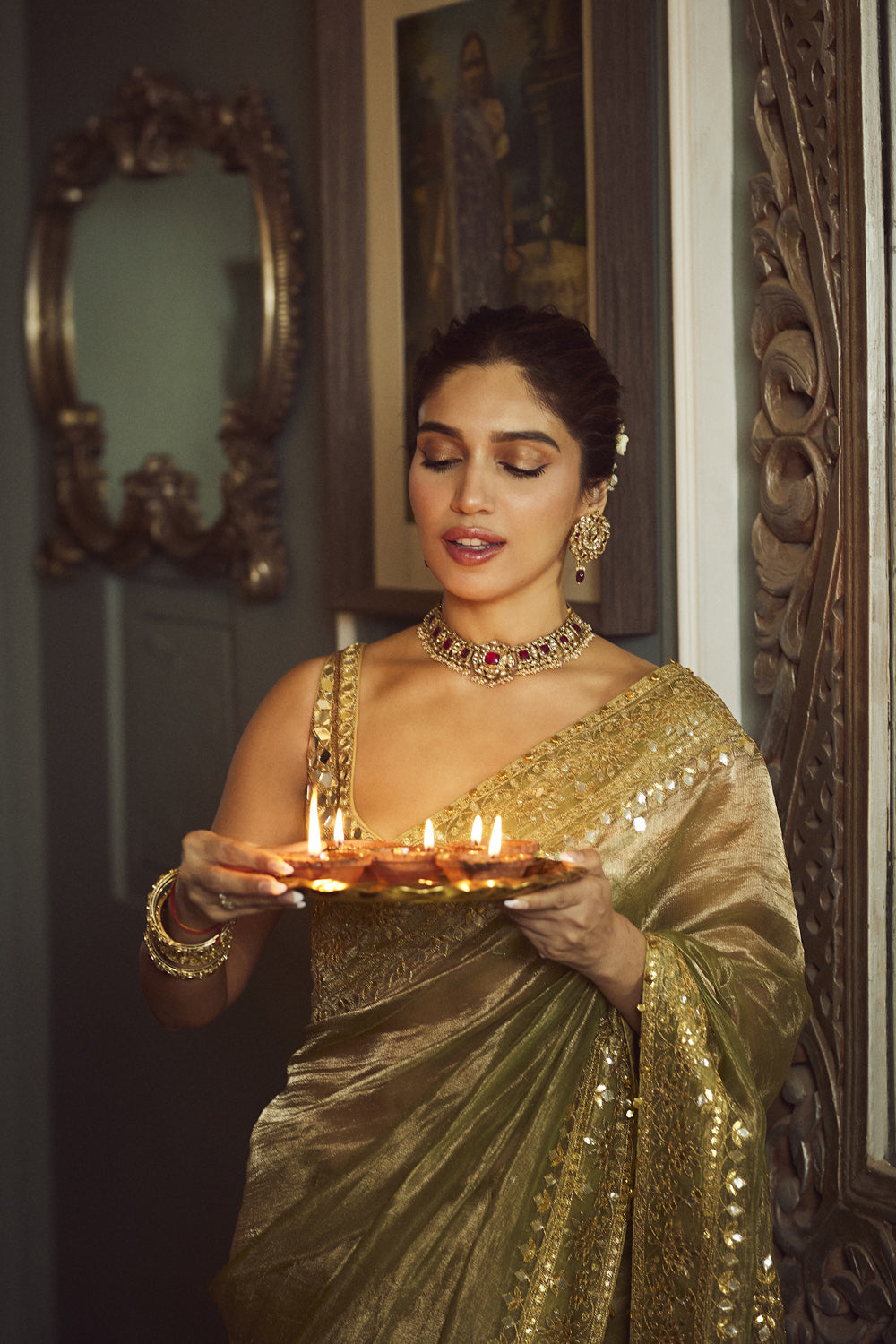 Bhumi Pednekar in Saanjh Sheesh Saree Set