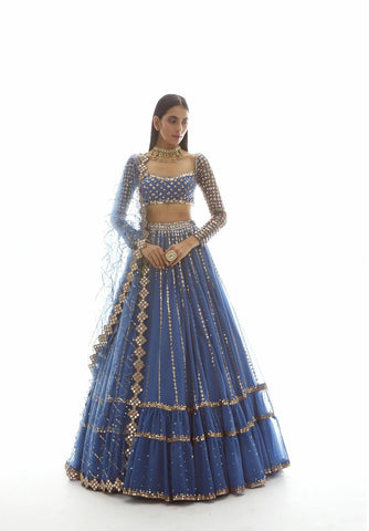 Ivory And Lavender Divergence Silk Appliquéd And Embellished Lehenga With Blouse And Cutwork Organza Dupatta - Ready To Ship