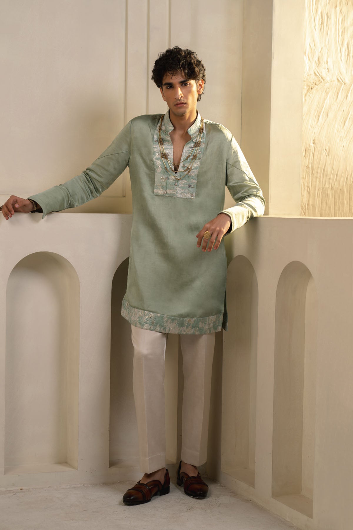 Mint Green Linen Silk Kurta Set With Dupatta