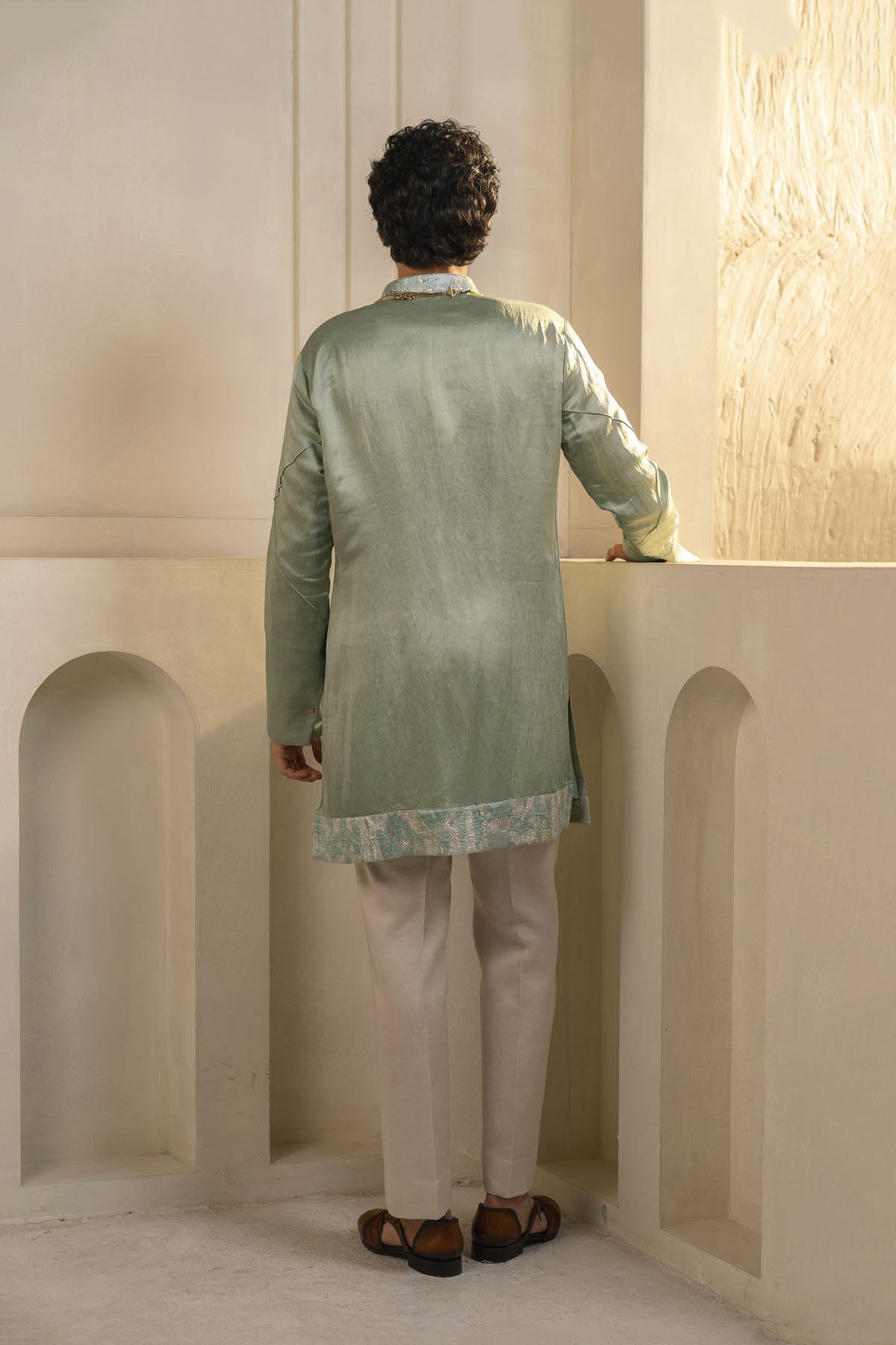 Mint Green Linen Silk Kurta Set With Dupatta
