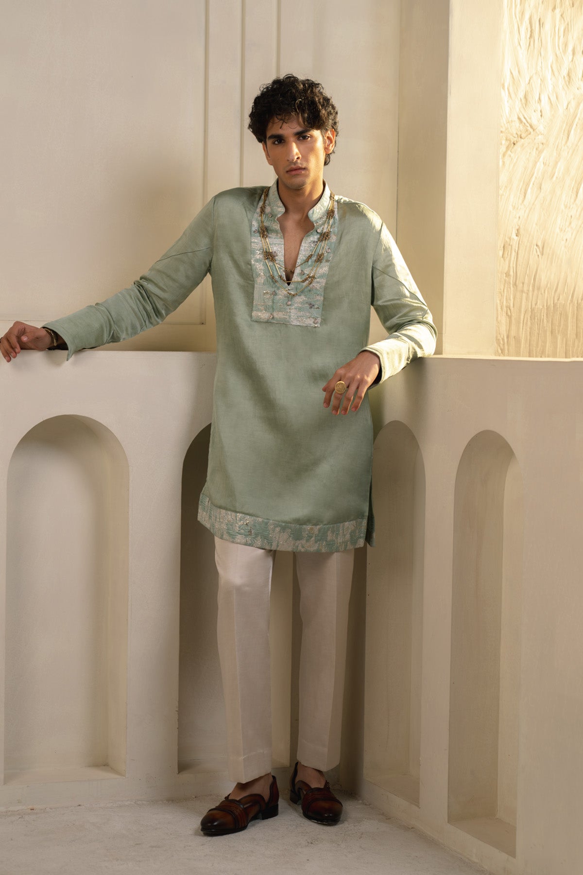 Mint Green Linen Silk Kurta Set