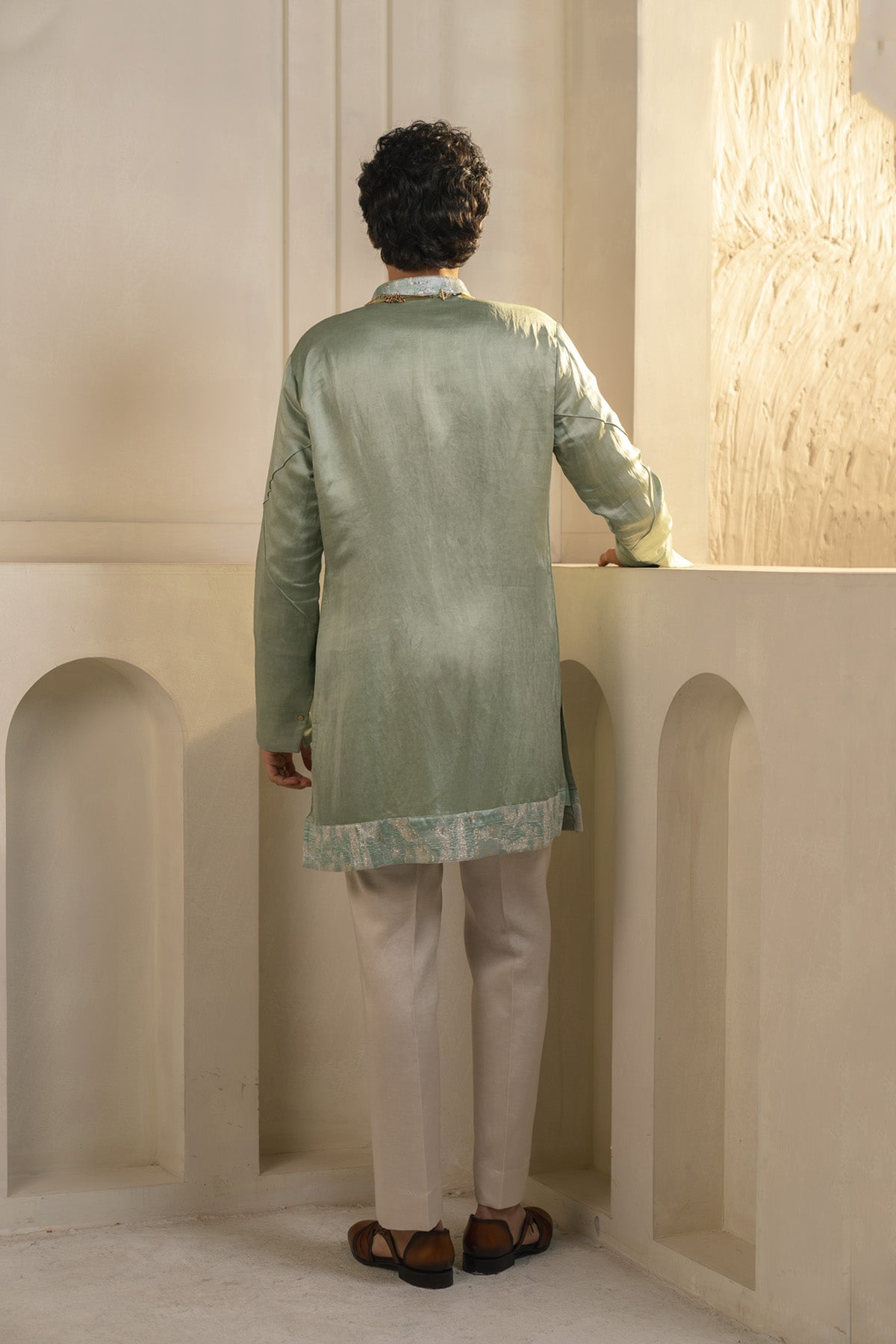 Mint Green Linen Silk Kurta Set