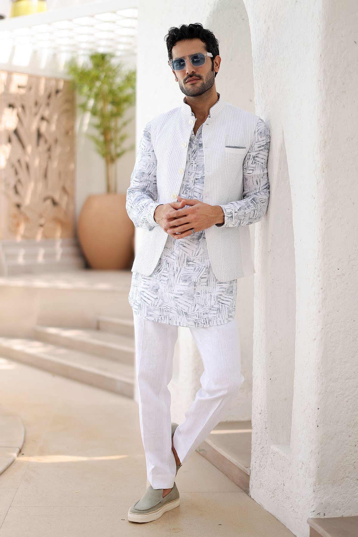 Ajrakh Block Printed Embroidered Kurta Bundi Set