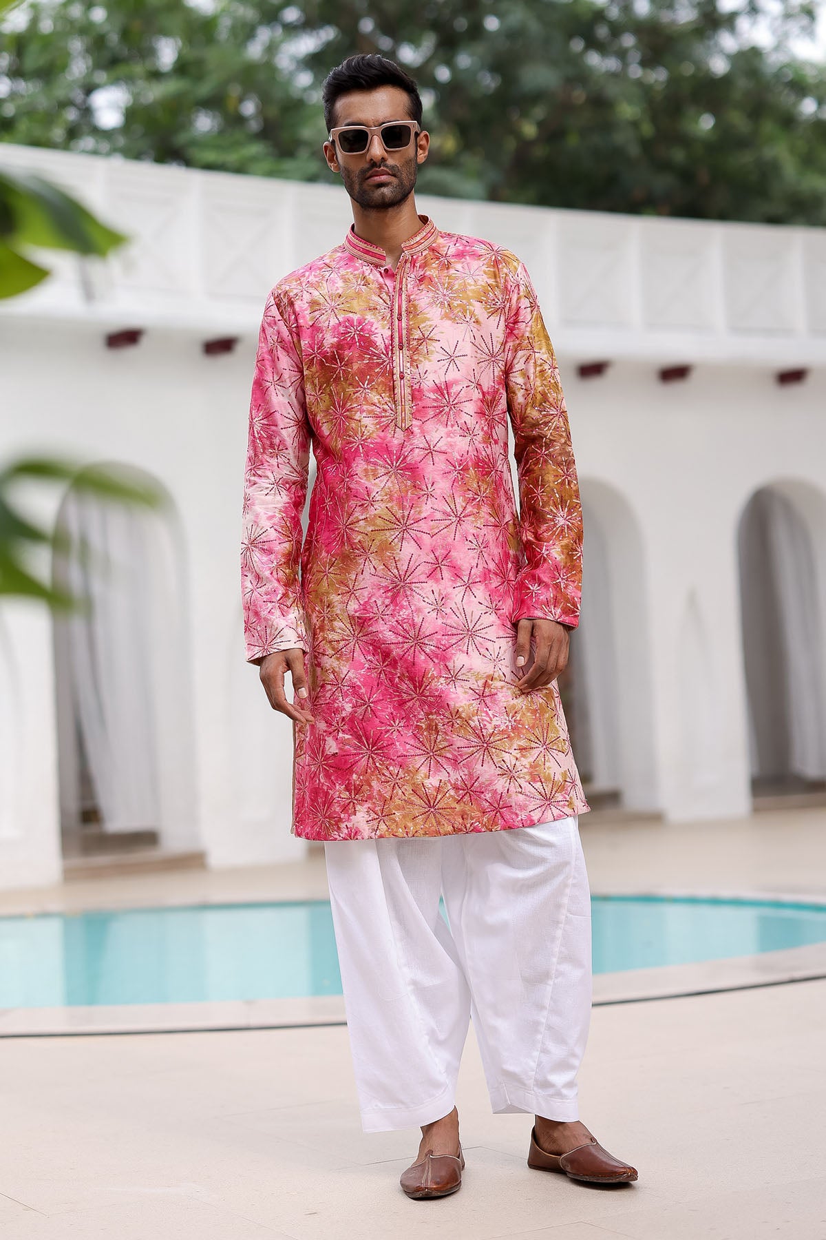 Pink Wine Tie-Dye Sequins Embroidery Kurta