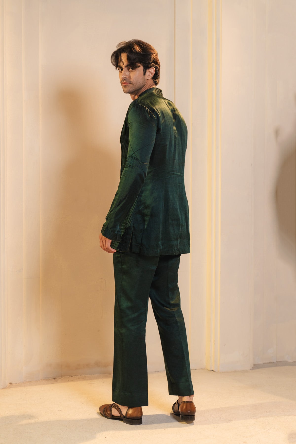 Forest Green Hand Embroidered Short Jacket Set