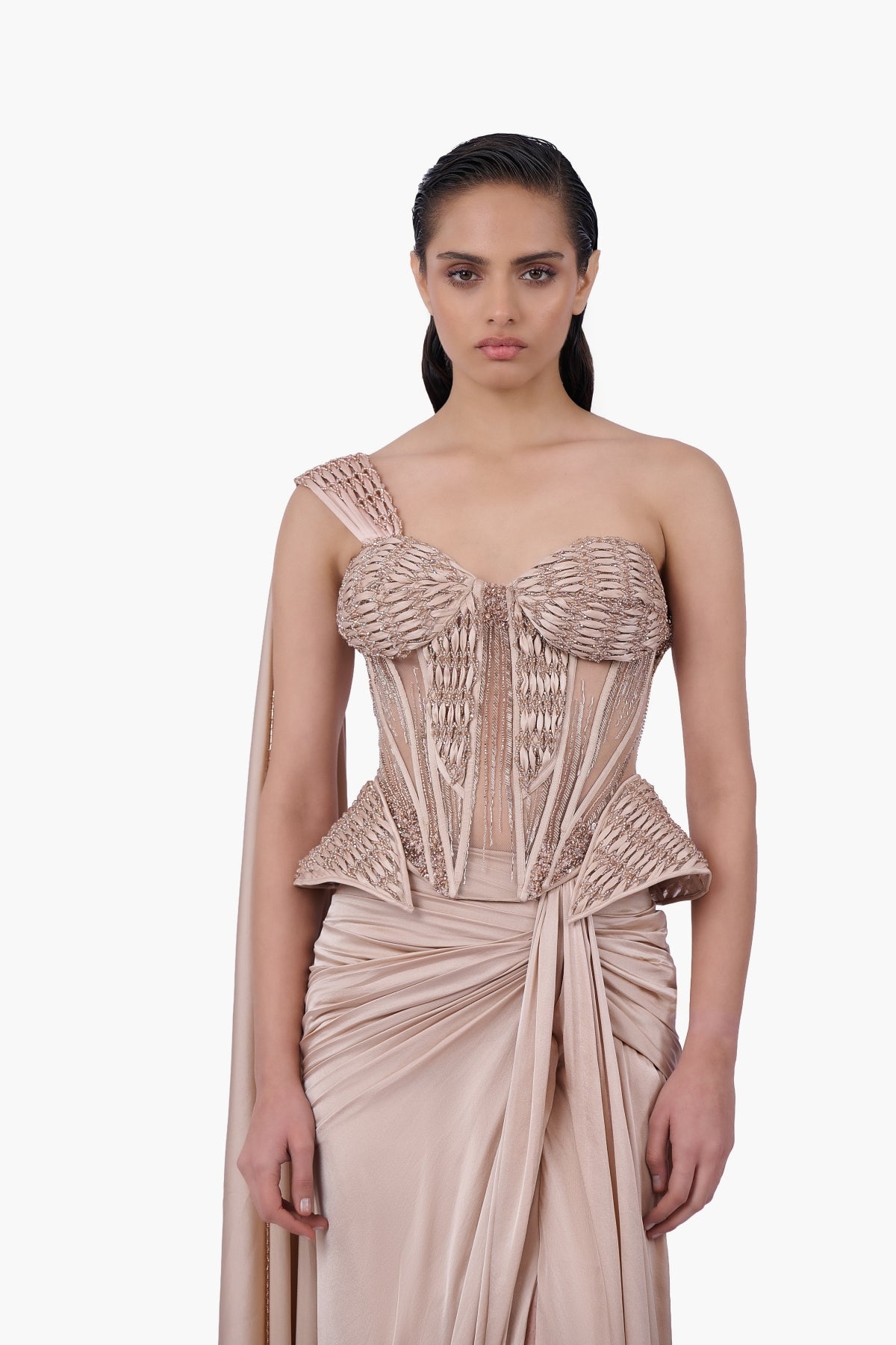 Woven Bodice Crystal-Draped Saree
