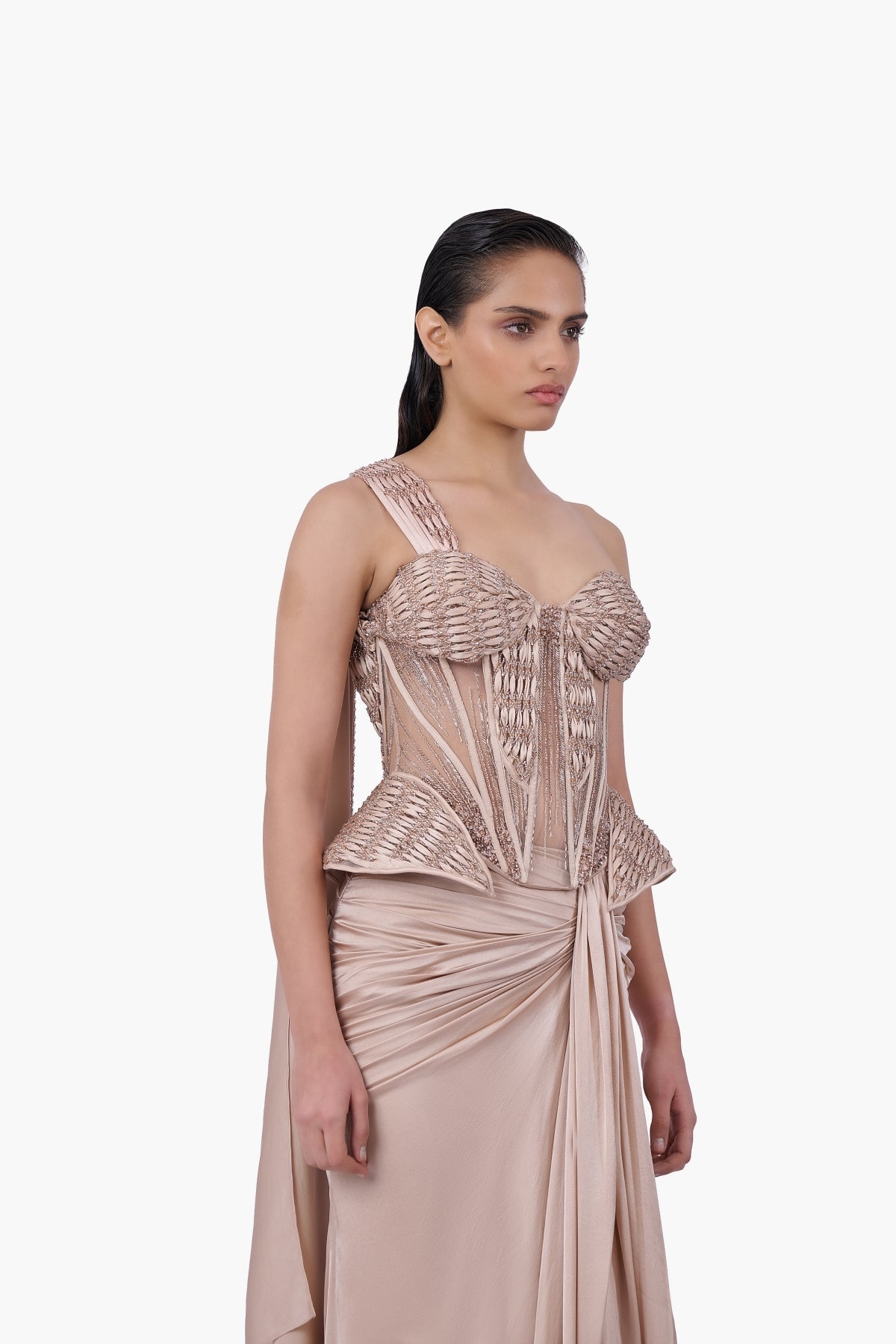 Woven Bodice Crystal-Draped Saree