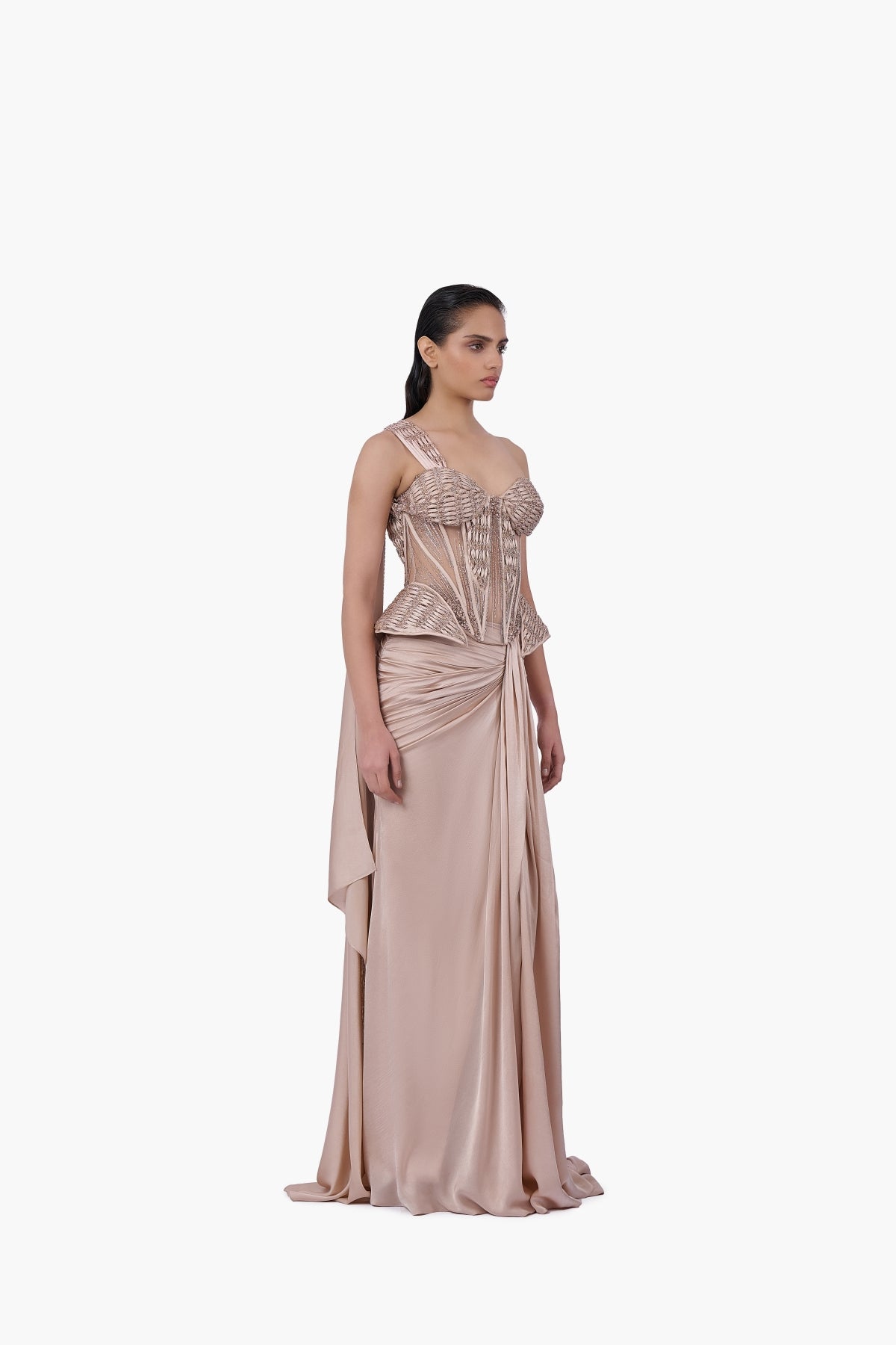 Woven Bodice Crystal-Draped Saree
