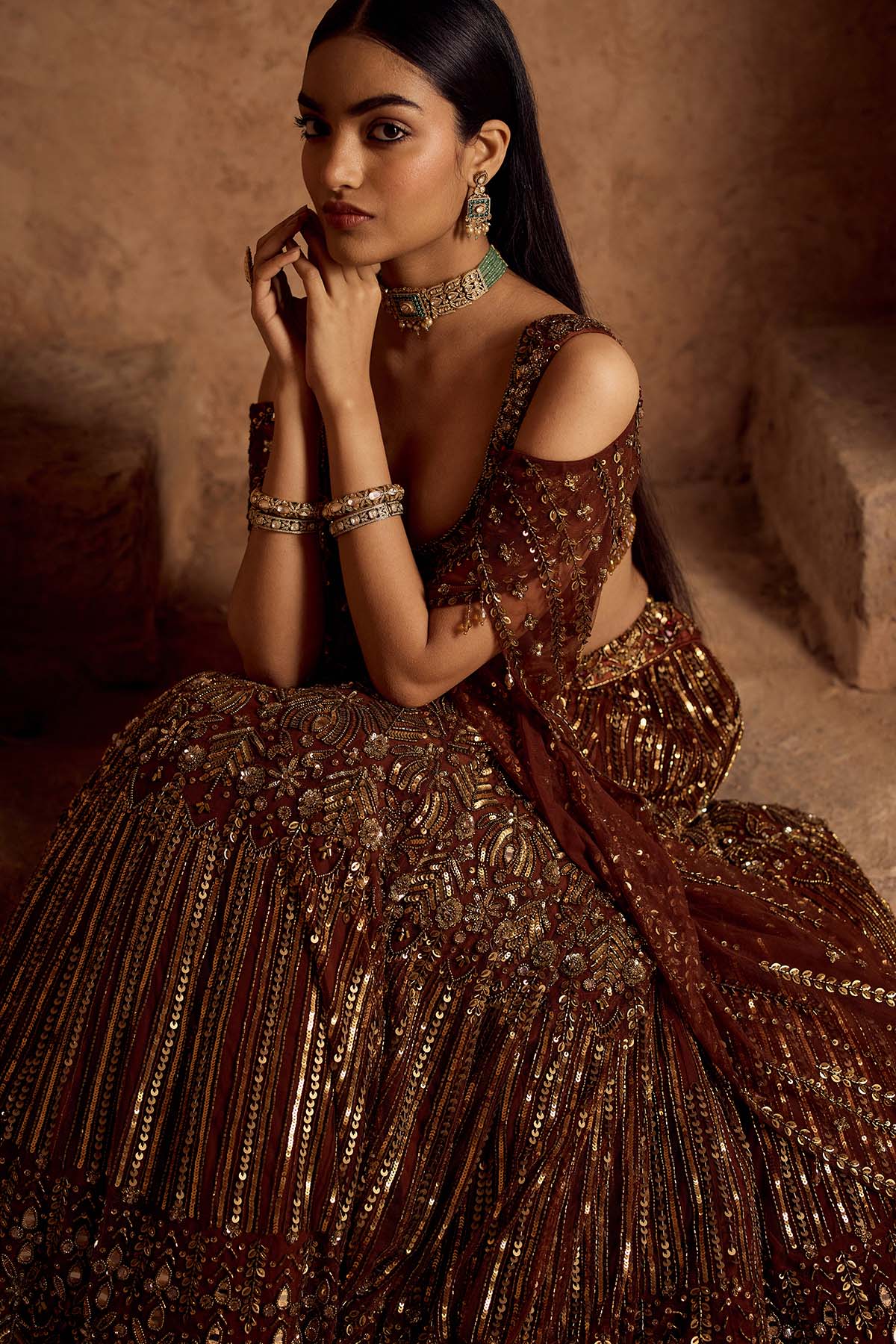 Metallic Gold Embellished  Lehenga Set