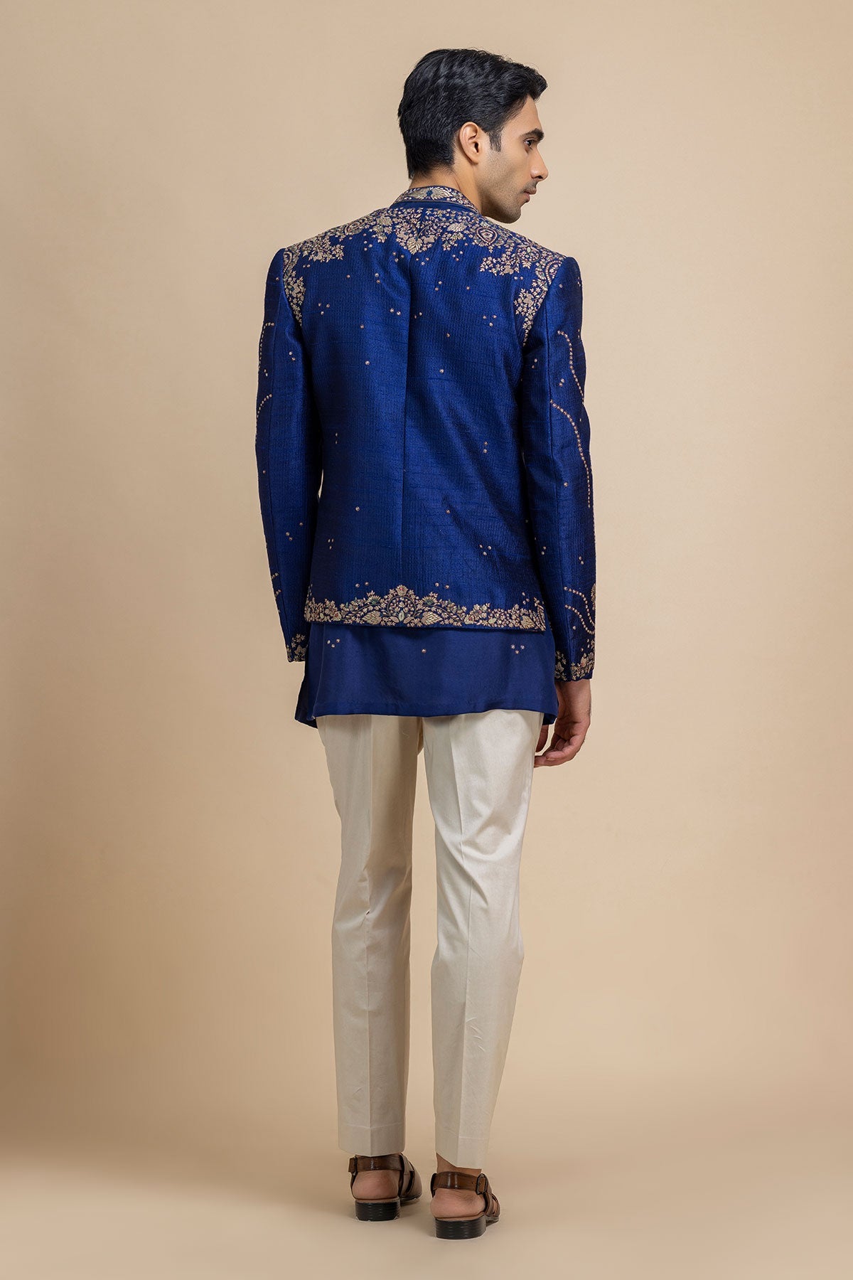 Sterling Royal Blue Open Jacket, Kurta & Pant Set
