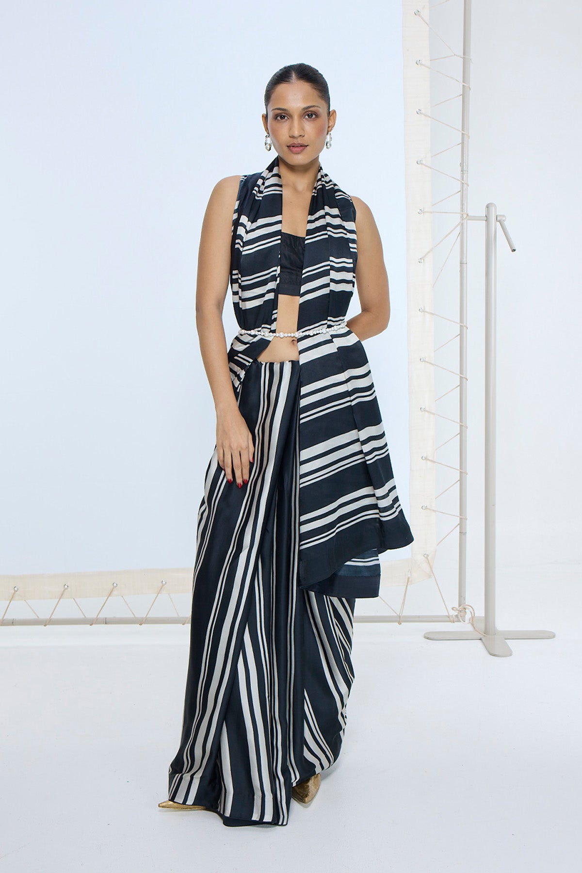Black & White Striped Saree