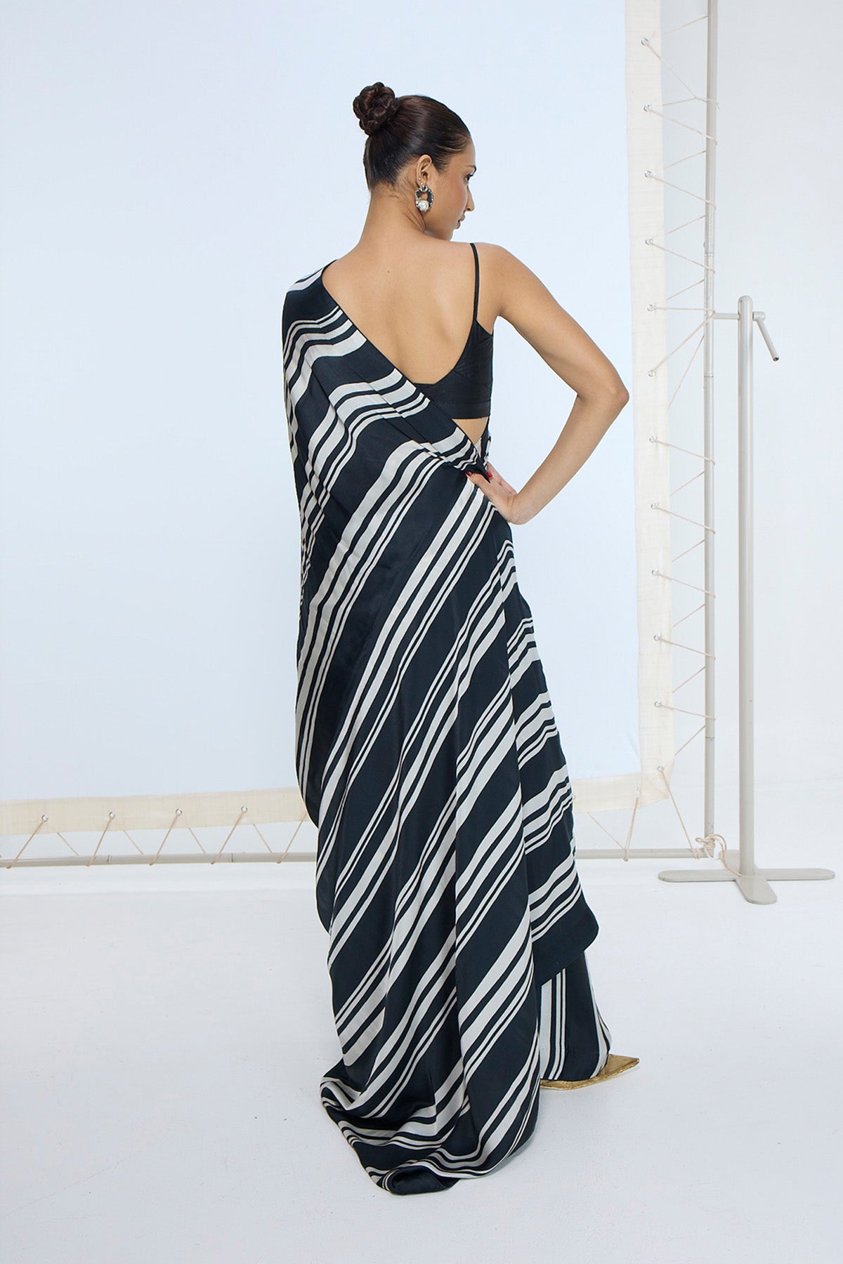 Black & White Striped Saree