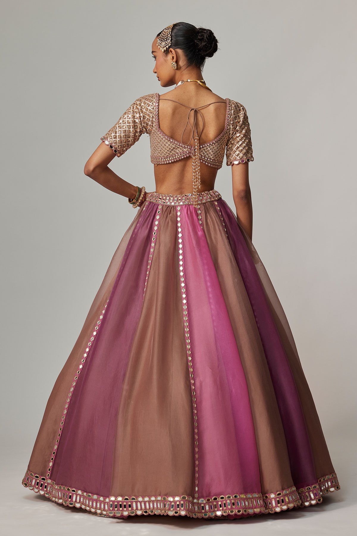 Mud Mauve Multicolor Lehenga With Elbow Sleeve Blouse