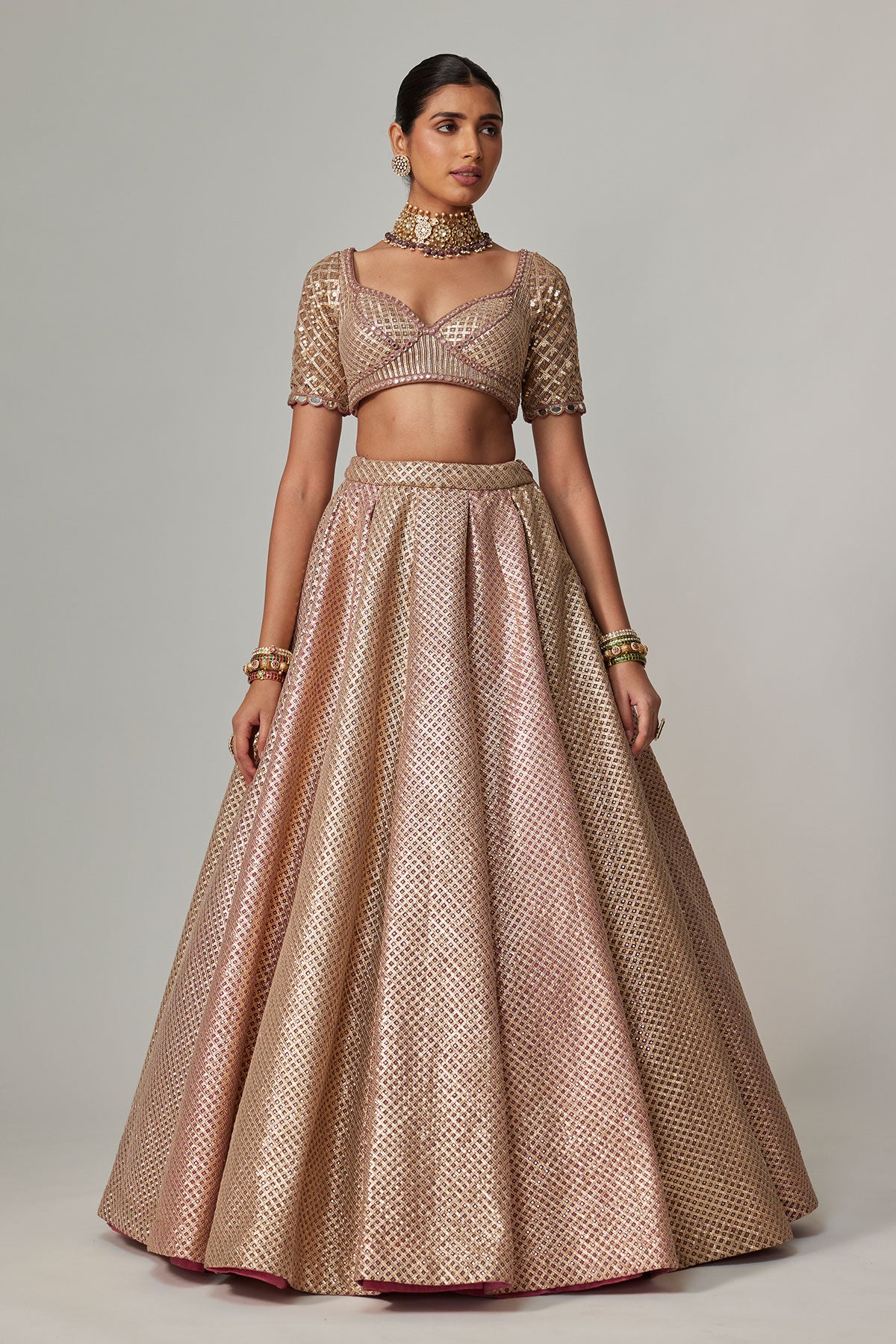 Deep Beige Multicolor Mettalic Lehenga Set