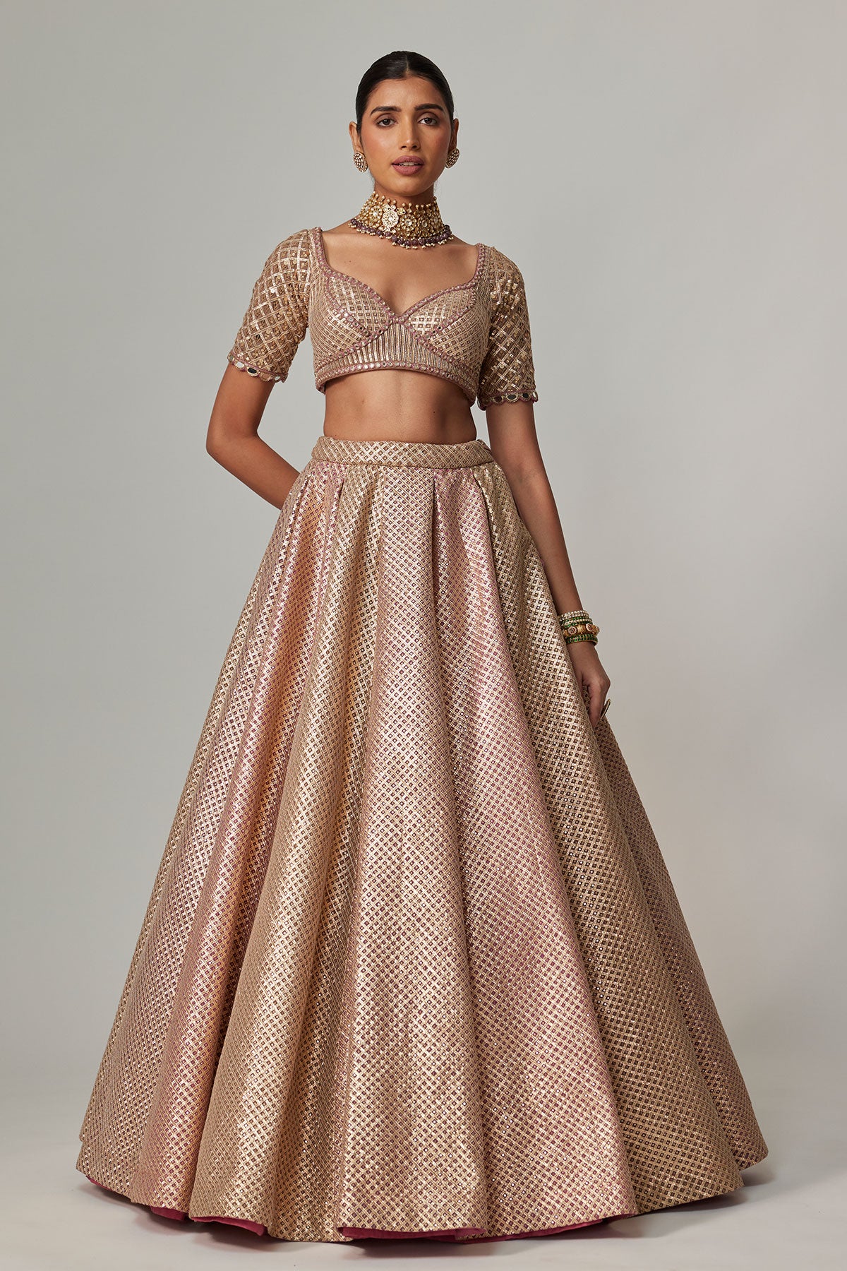 Deep Beige Multicolor Mettalic Lehenga Set