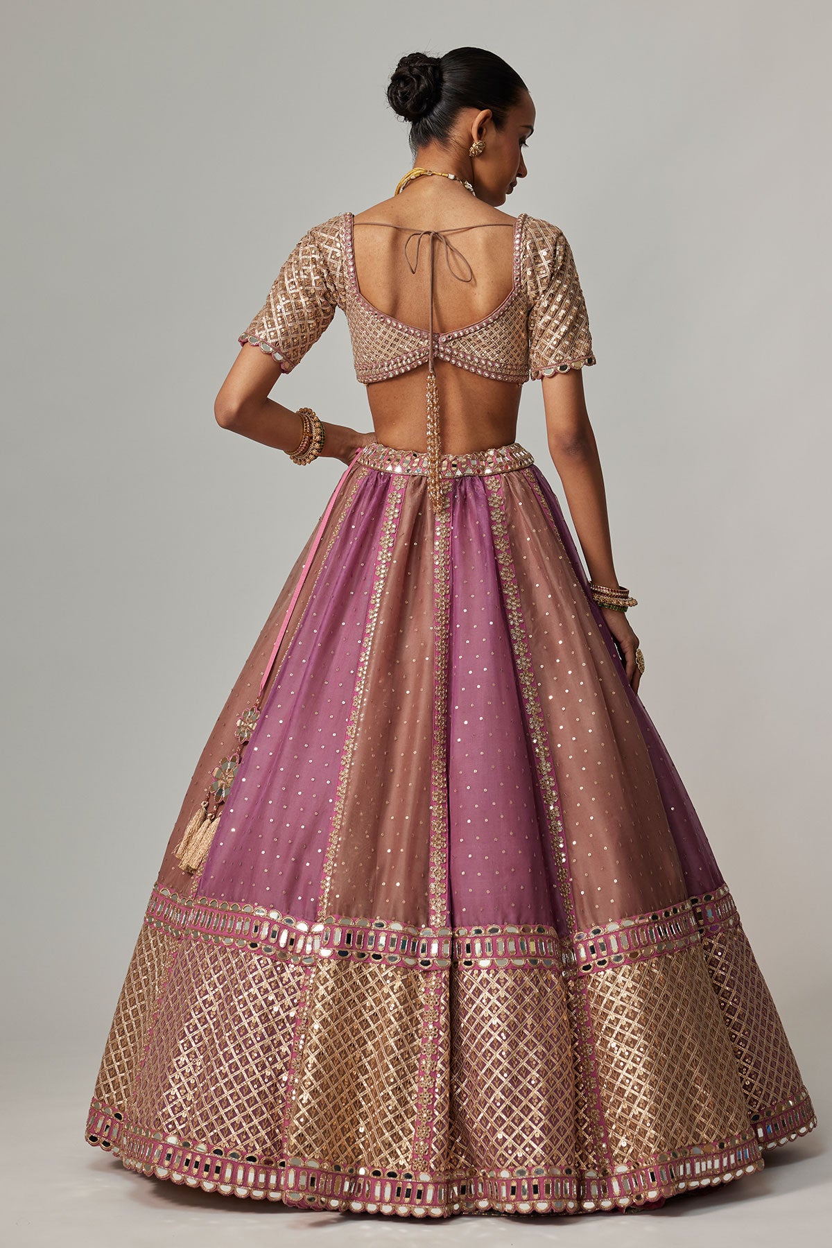 Mud Mauve Multicolor Sequin Scatter Lehenga With Elbow Sleeve Blouse