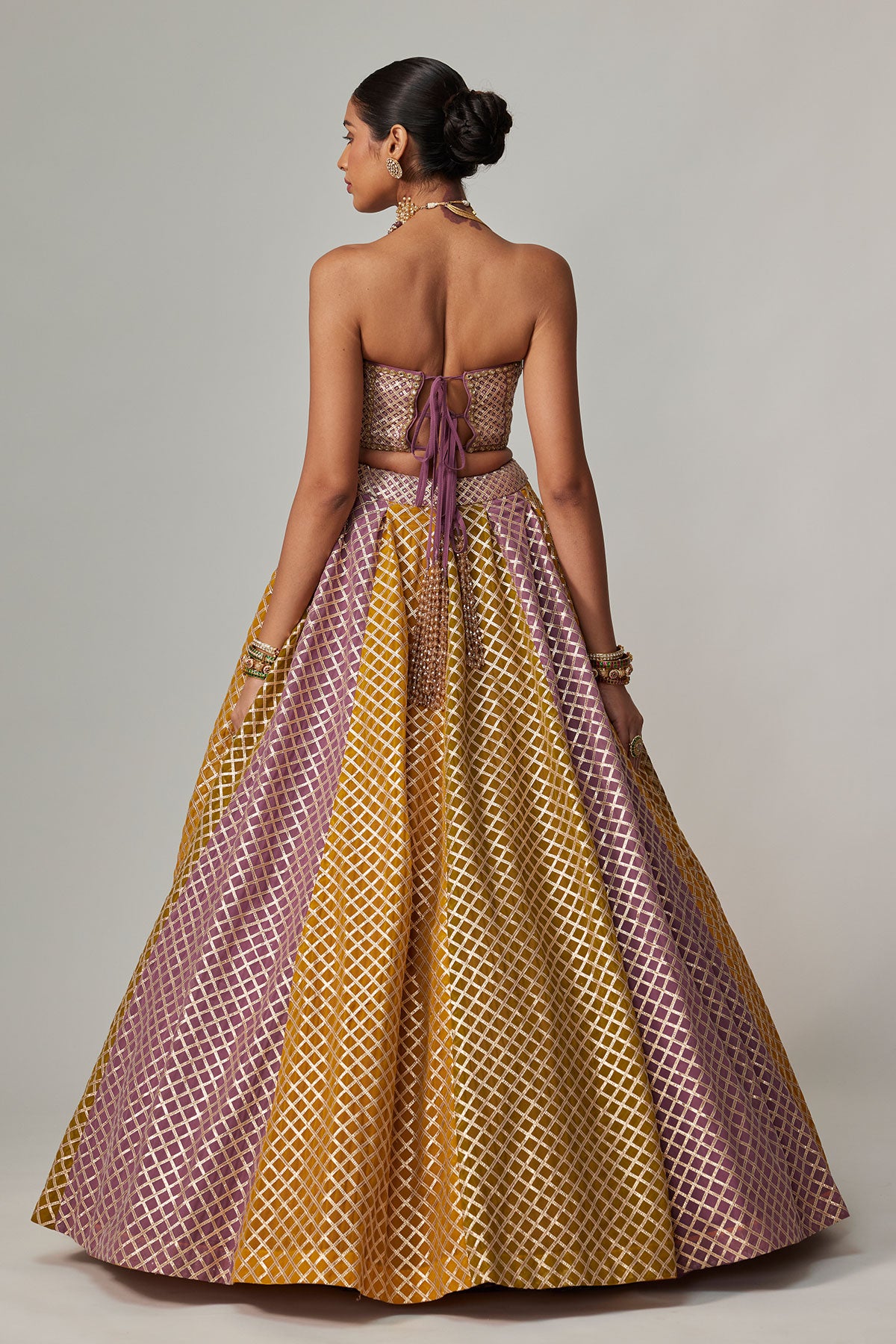 Mustard Multicolor Corset Skirt Set