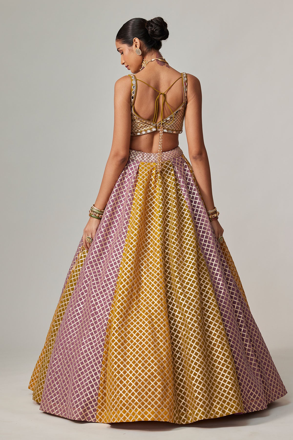 Mustard Multicolor Big Check Lehenga Set