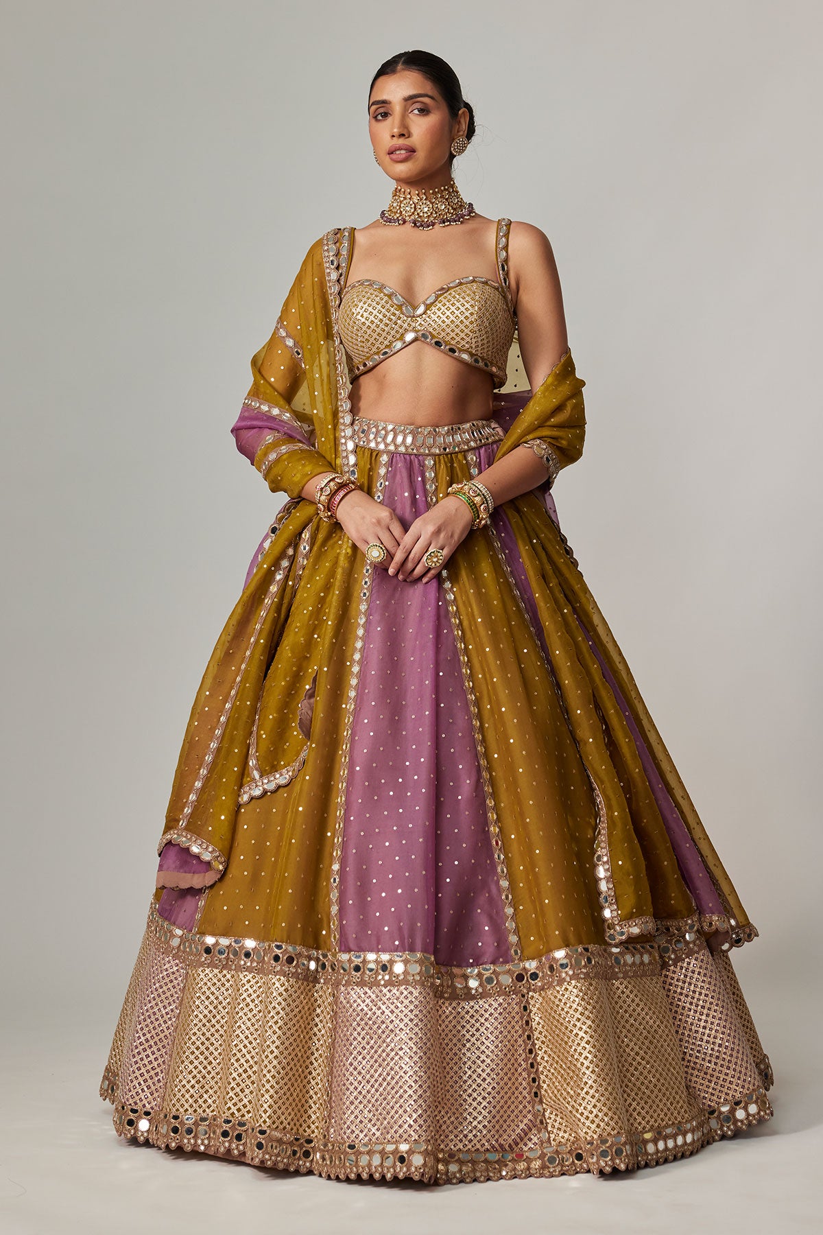 Green Multicolor Sequin Scatter Lehenga Set