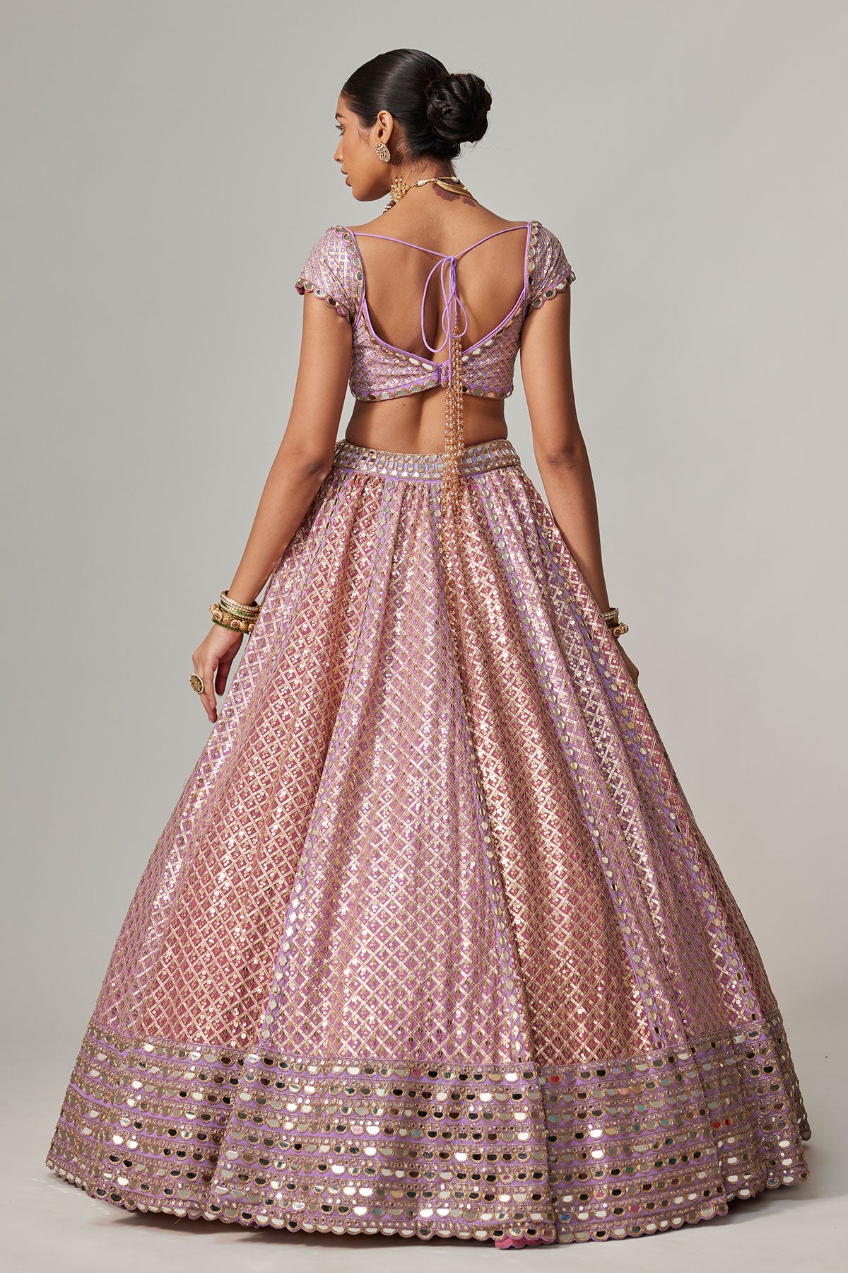 Lilac Gota Multicolor Heavy Metallic Lehenga With Cap Sleeve Blouse