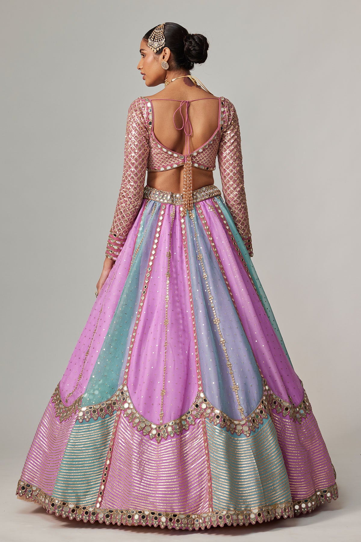 Mauve Multicolor Sequin Scattered Lehenga With Sweetheart Full Sleeve Blouse
