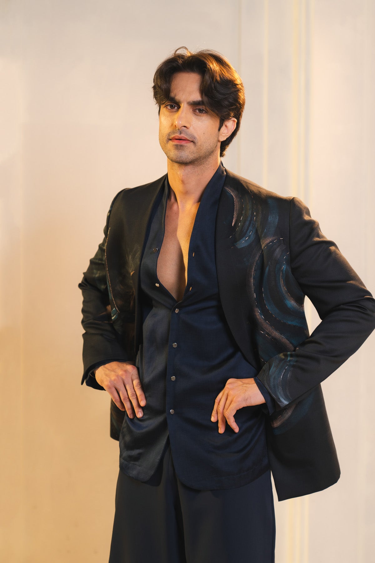 Black Handpainted Tauras Blazer Set