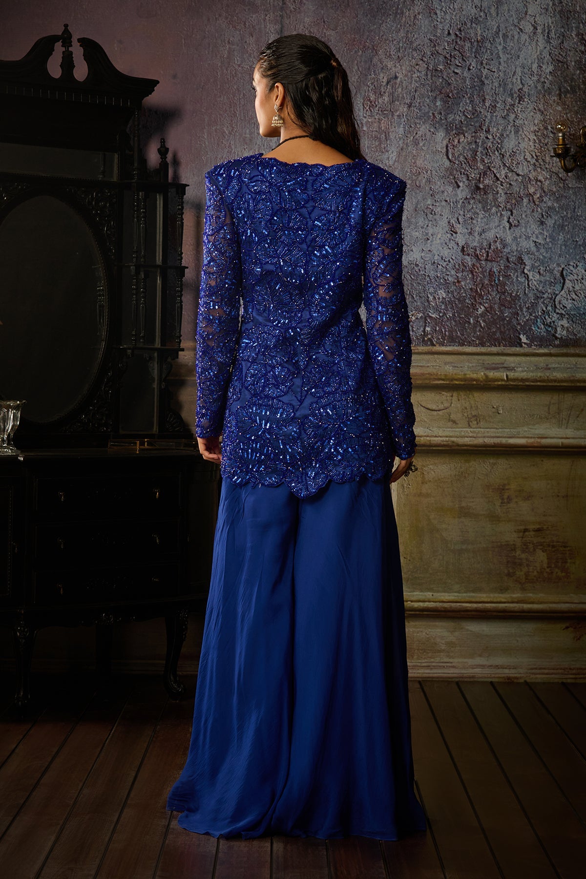 MRUNAL THAKUR IN BLUE JACKET SHARARA SET