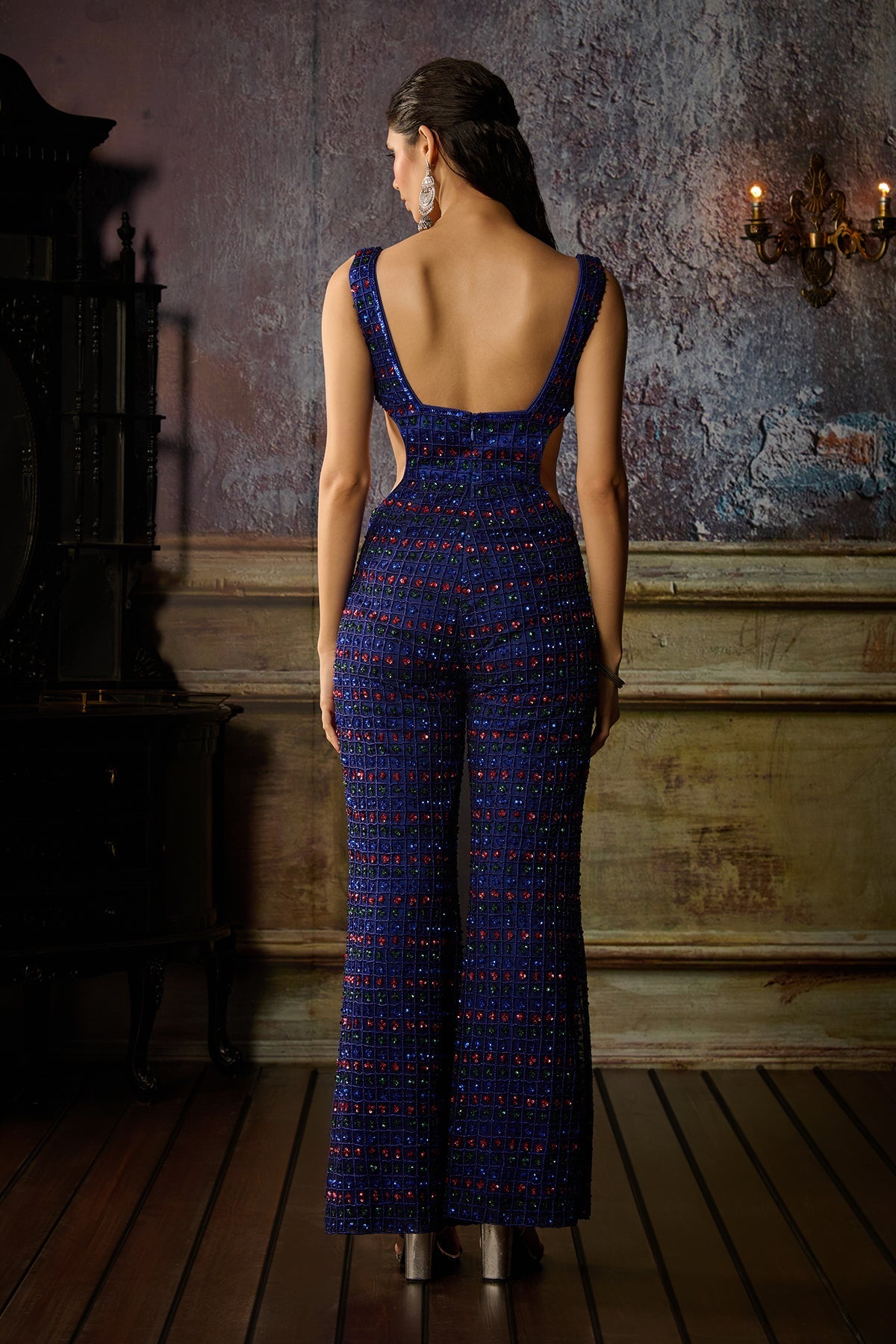 BLUE GREEN AND RED FULLY EMBROIDERED JUMPSUIT