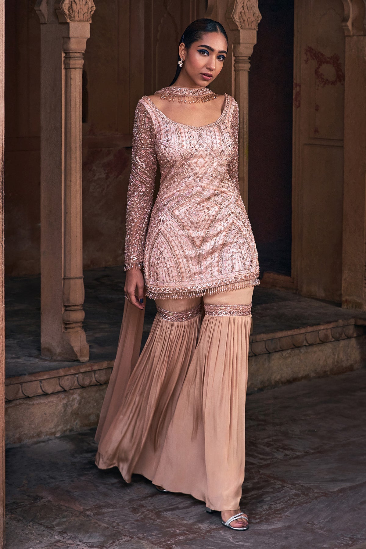CHAMPAGNE GOLD EMBROIDERED KURTI SET